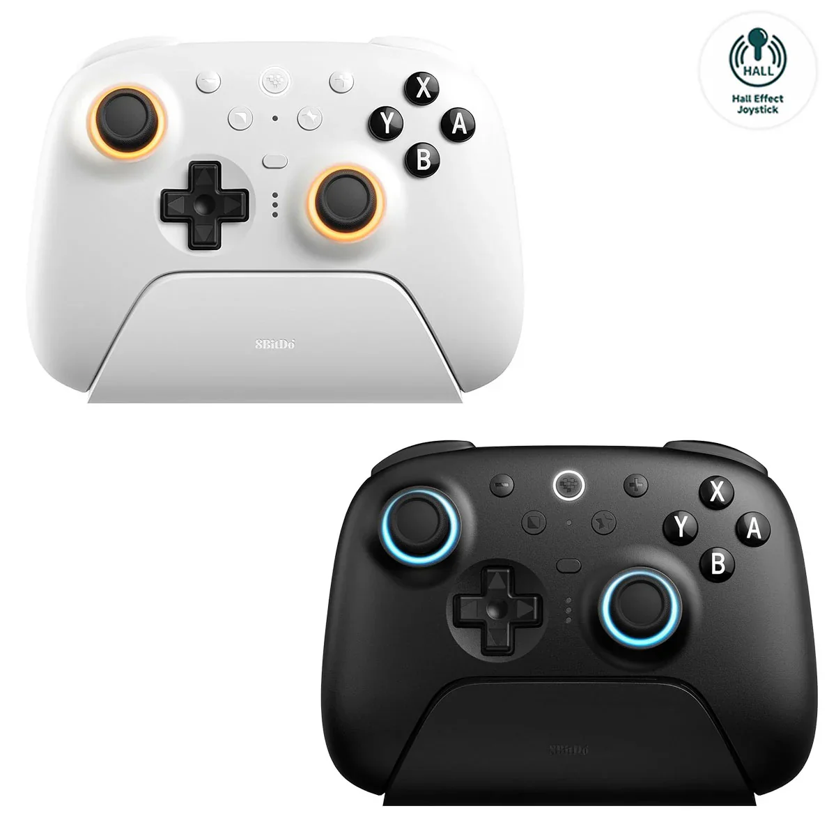 8BitDo Ultimate 2 Bluetooth Controller with TMR Joysticks, Switchable Hall Effect/ Tactile Triggers, Vibration & Motion Control, RGB Fire Ring with Charging Dock for Nintendo Switch/Windows PC/N-Switch Pro Controller (Black, White) (80ND)