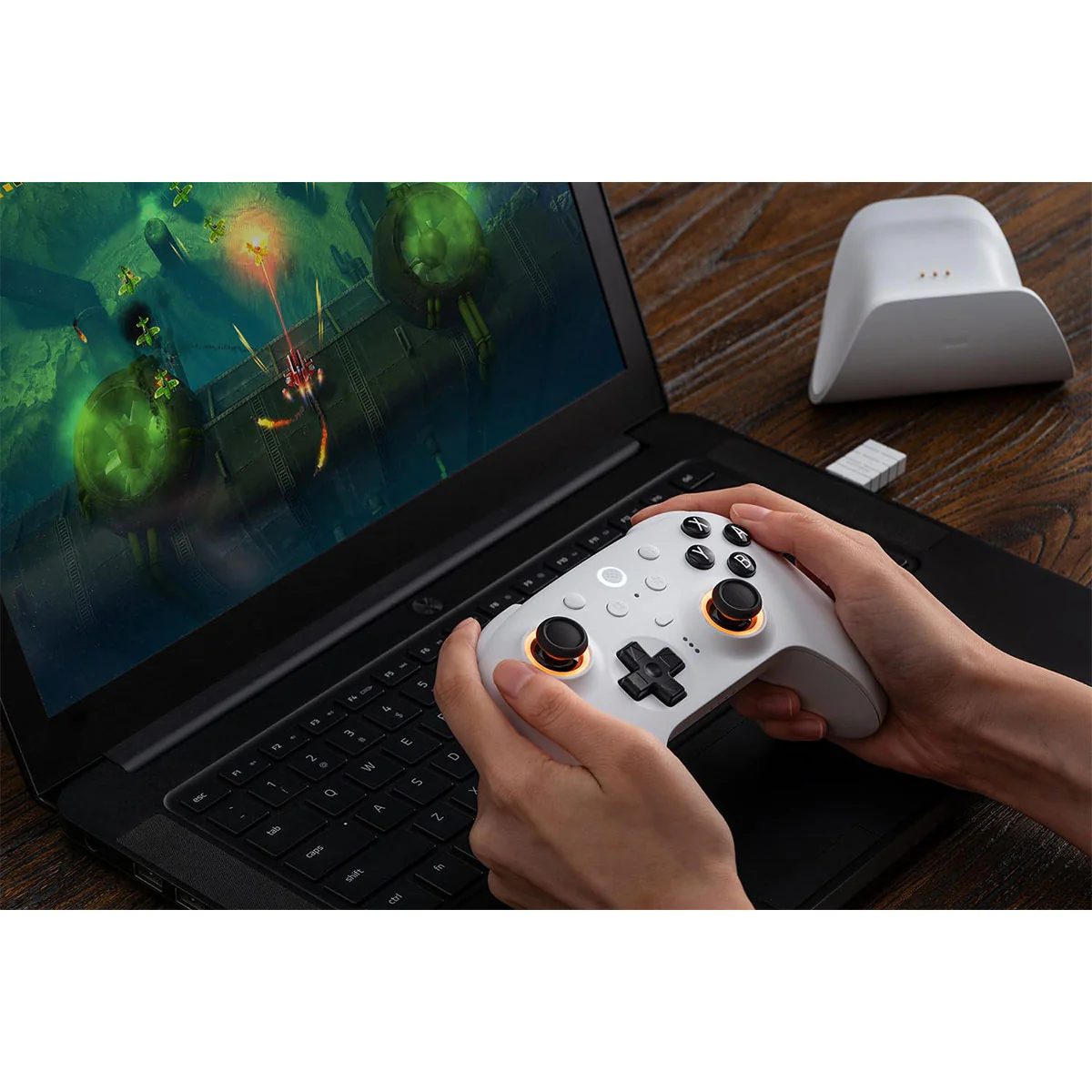 8BitDo Ultimate 2 Bluetooth Controller with TMR Joysticks, Switchable Hall Effect/ Tactile Triggers, Vibration & Motion Control, RGB Fire Ring with Charging Dock for Nintendo Switch/Windows PC/N-Switch Pro Controller (Black, White) (80ND) - Image 15