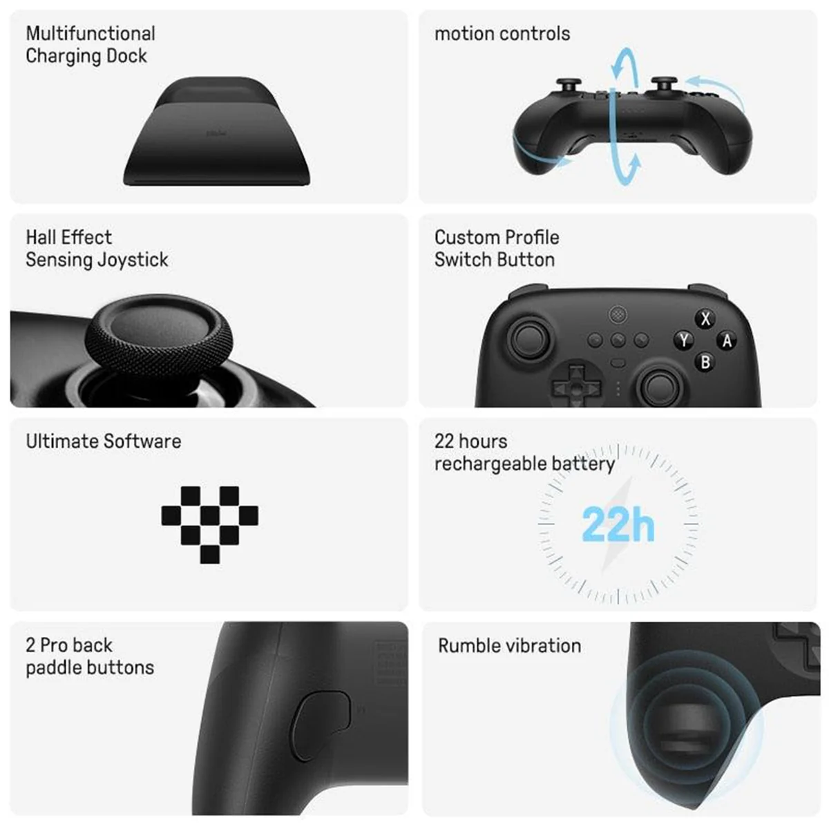 8Bitdo Ultimate Bluetooth Controller with Travel Case for Switch/Windows (Black) (80NA) - Image 8