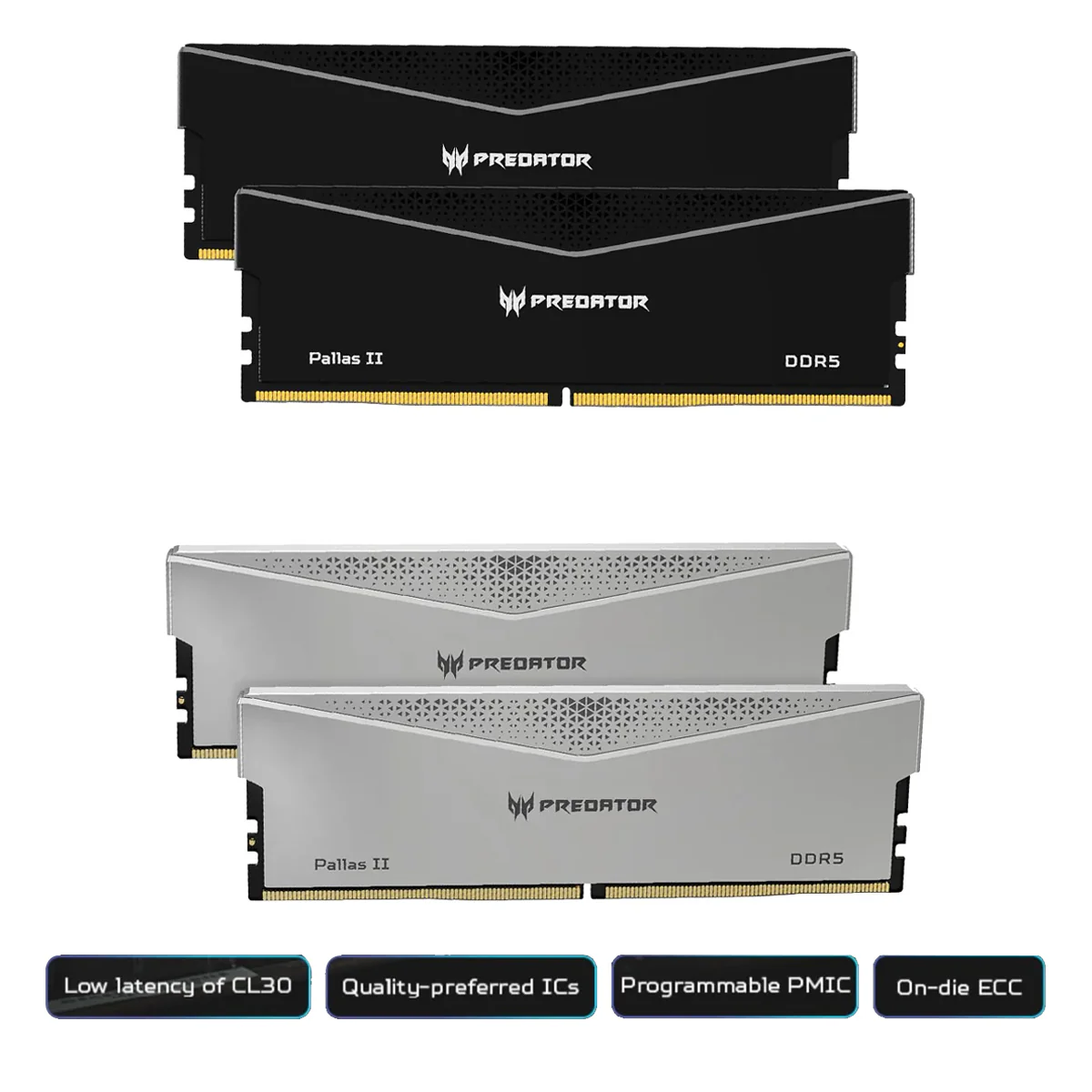 Acer Pallas II 32GB (2x16GB) 6000MHz CL36-45-45-96 AMD EXPO Ready DDR5 UDIMM (Black, Silver)
