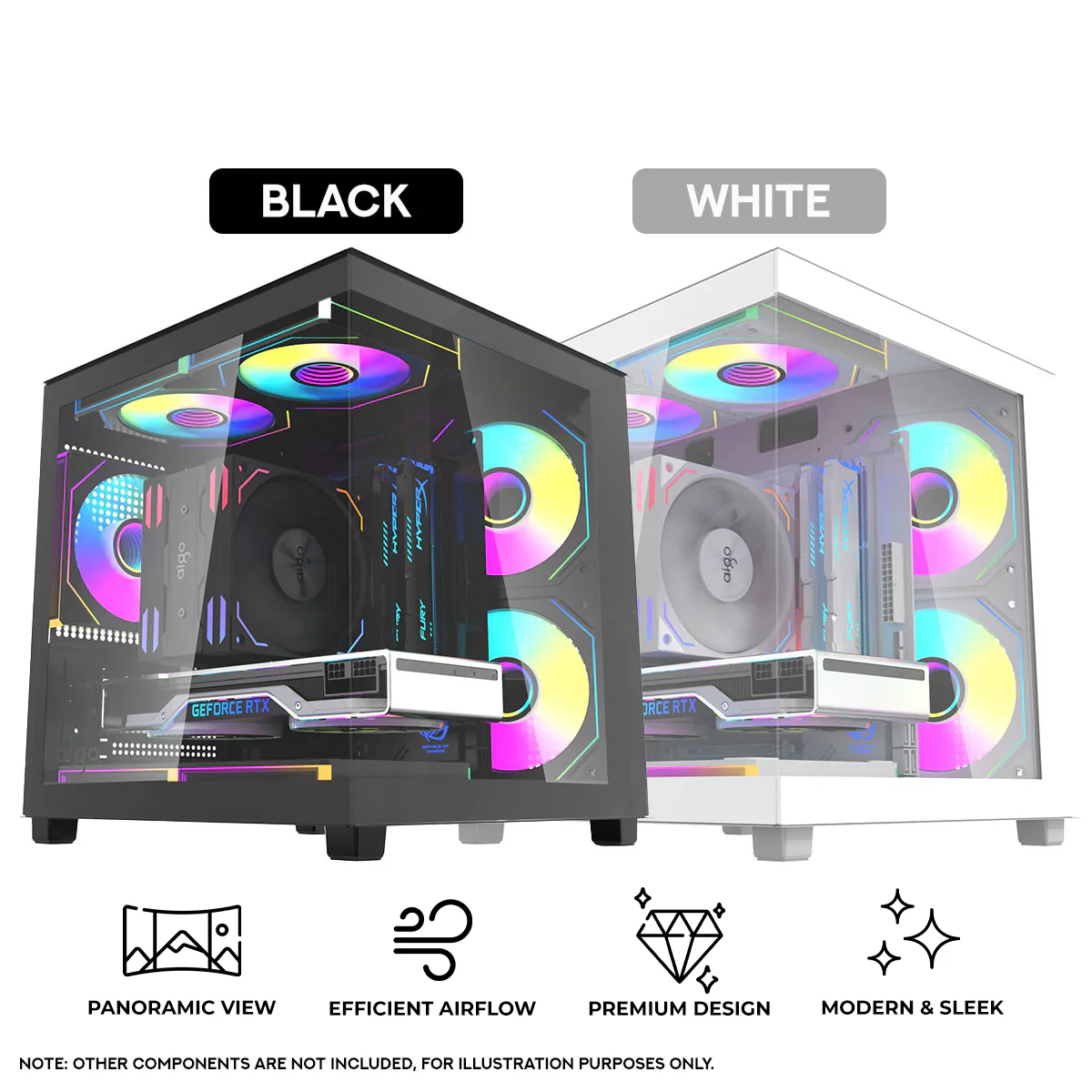 Aigo Apollo A275 Panoramic Glass M-ATX PC Case (Black, White)