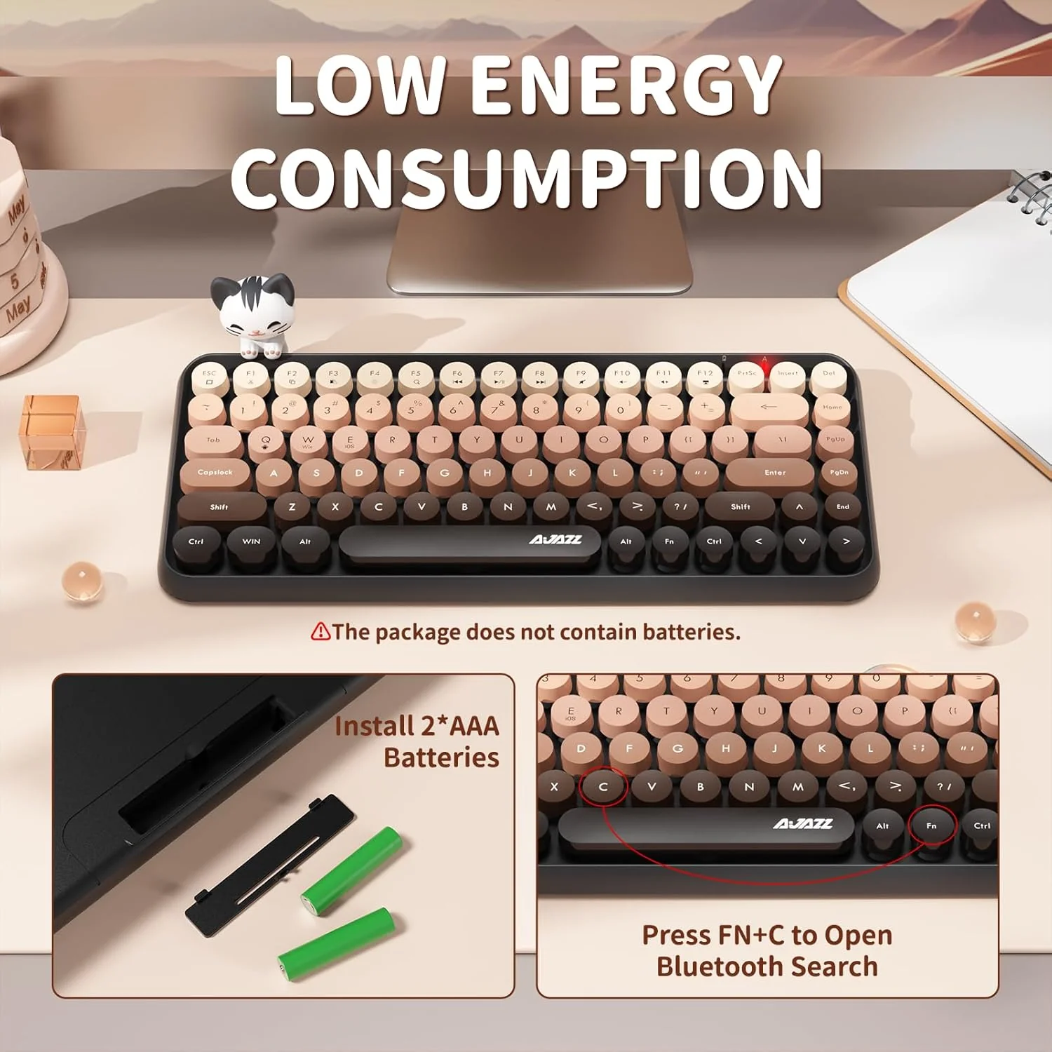 Ajazz 308I 84-Keys Bluetooth Wireless Membrane Keyboard (Bean Paste) - Image 10