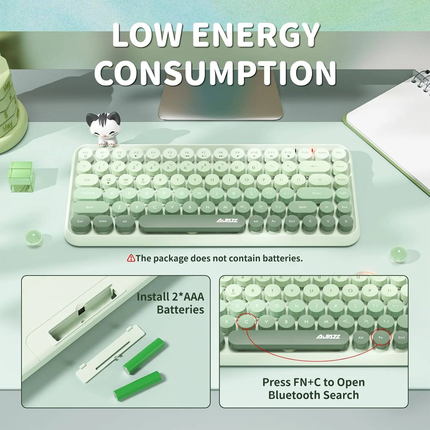 Ajazz 308I 84-Keys Bluetooth Wireless Membrane Keyboard (Milk Green) - Image 10