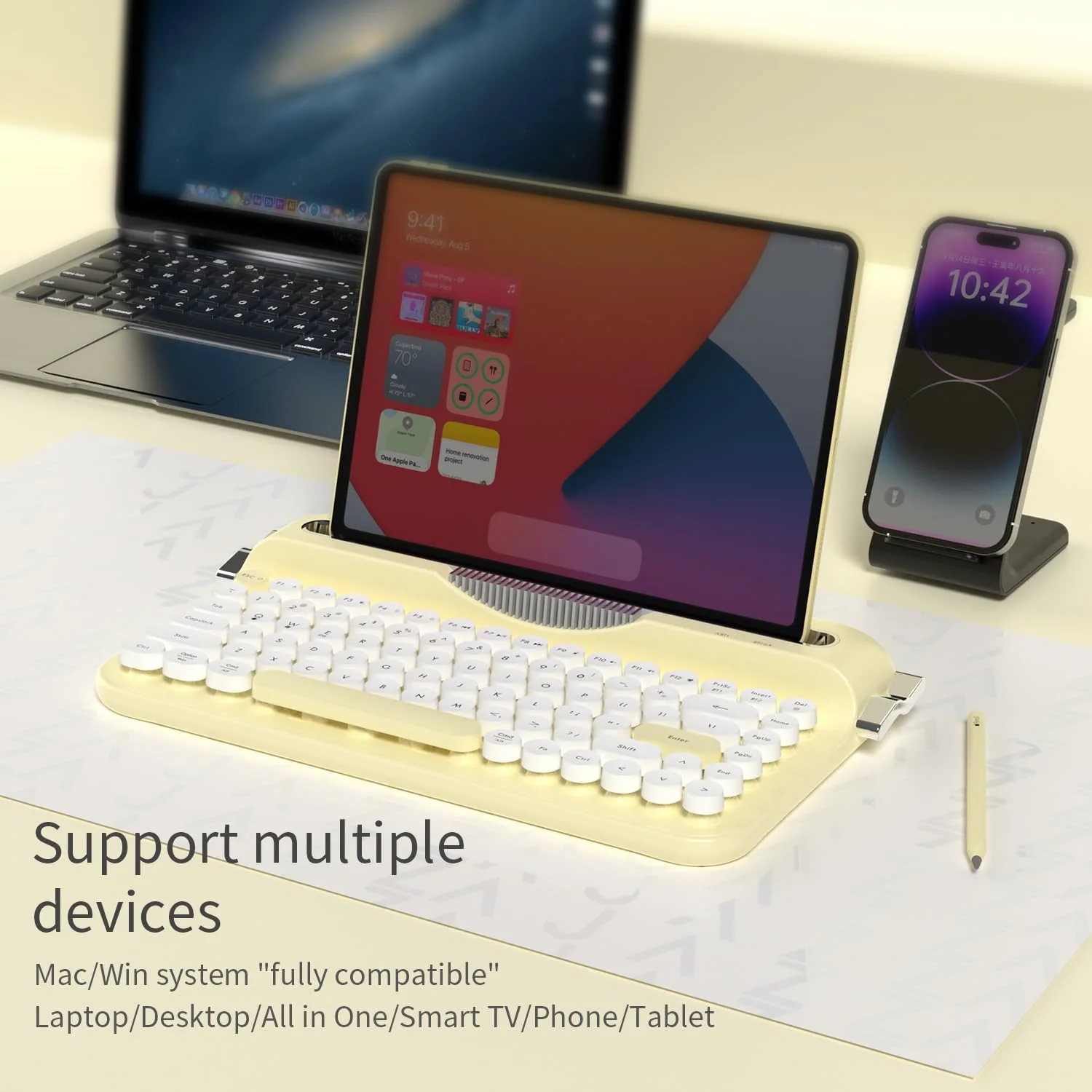Ajazz AF84 Dual-Mode 84-Keys Membrane Keyboard (White/Yellow) - Image 4