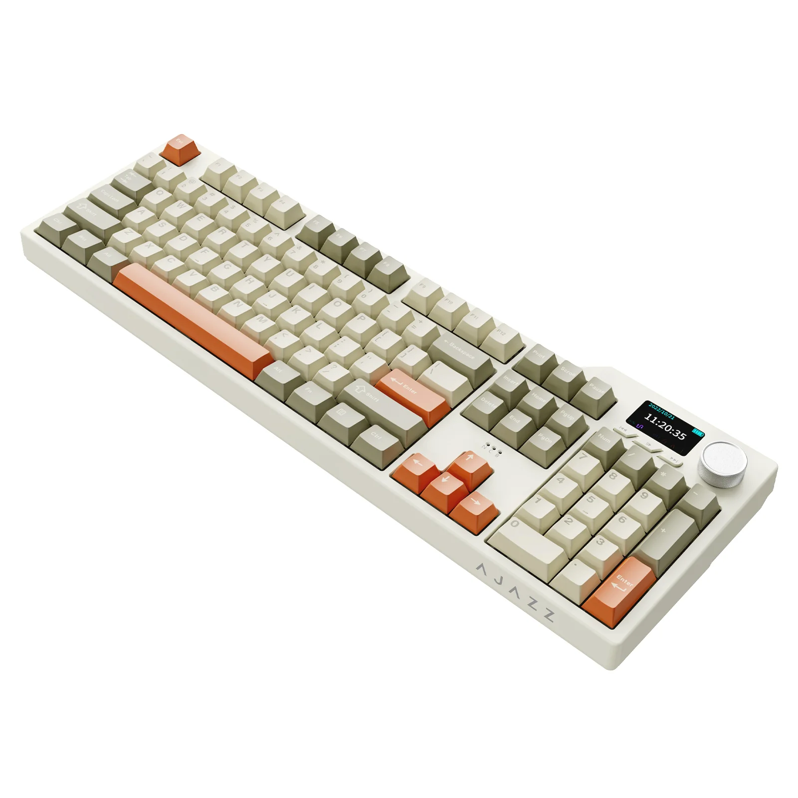 Ajazz AK35I V3 Max RGB Tri-Mode 100% 104-Keys Gasket-mounted Hot-Swappable Mechanical Keyboard with 1.14" TFT Display Screen & Knob (Grey/Cream/Orange) (Avocado Switch) - Image 4