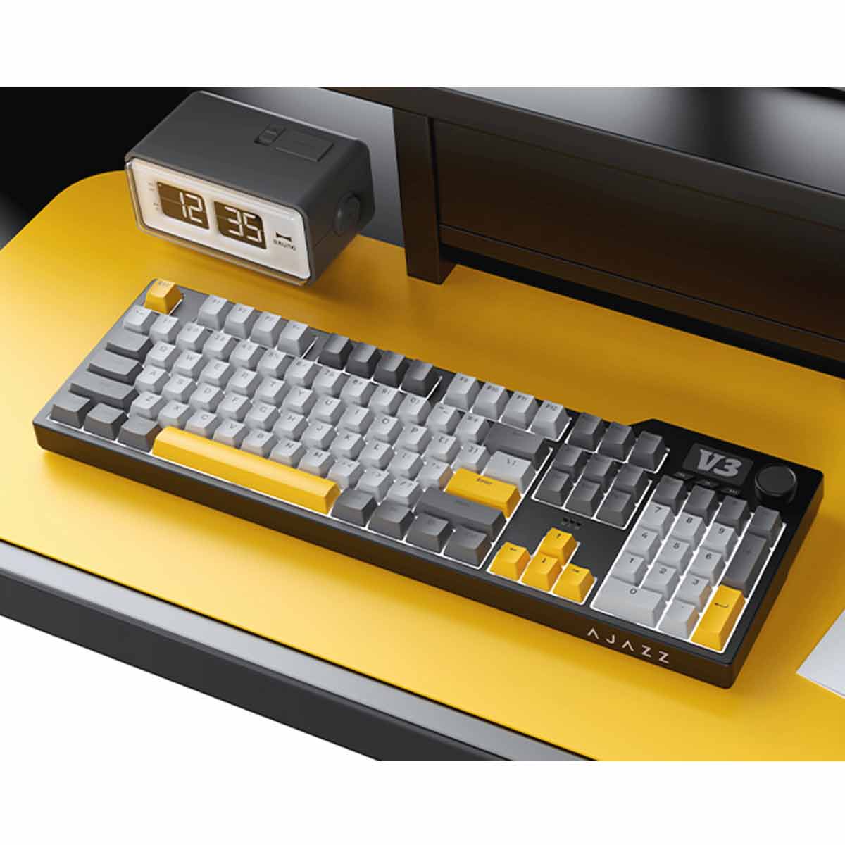 Ajazz AK35I V3 Wired 100% 104-Keys Gasket-mounted Hot Swappable Mechanical Keyboard (Black/Cream/Yellow) (Sea Salt Switch, Hyacinth Switch) - Image 8