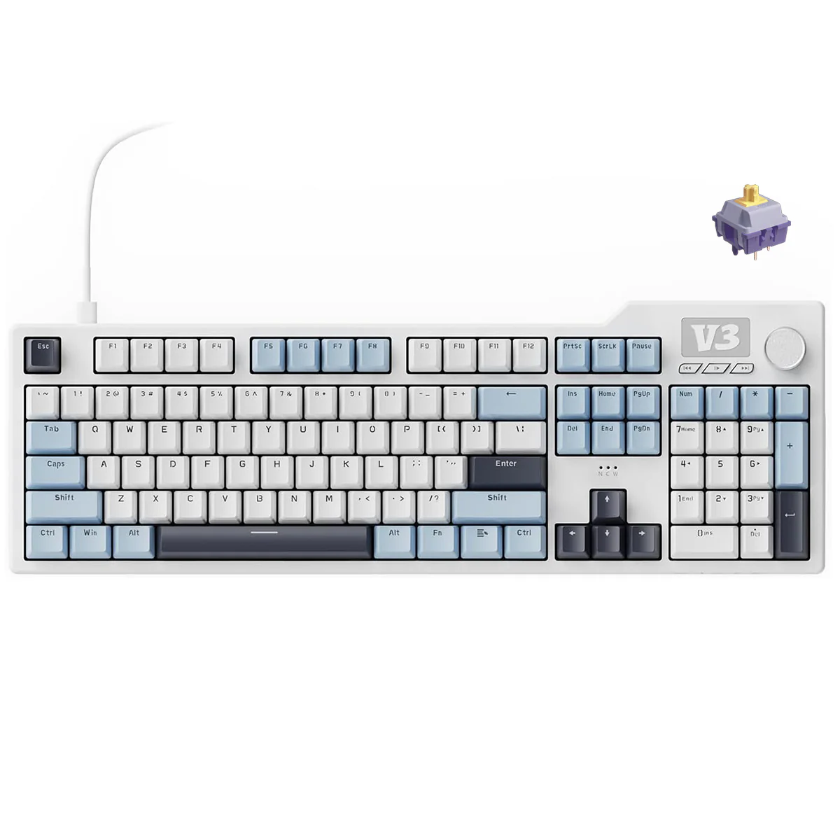 Ajazz AK35I V3 Wired 100% 104-Keys Gasket-mounted Hot Swappable Mechanical Keyboard (Blue/White/Blue) (Sea Salt Switch, Hyacinth Switch) - Image 3