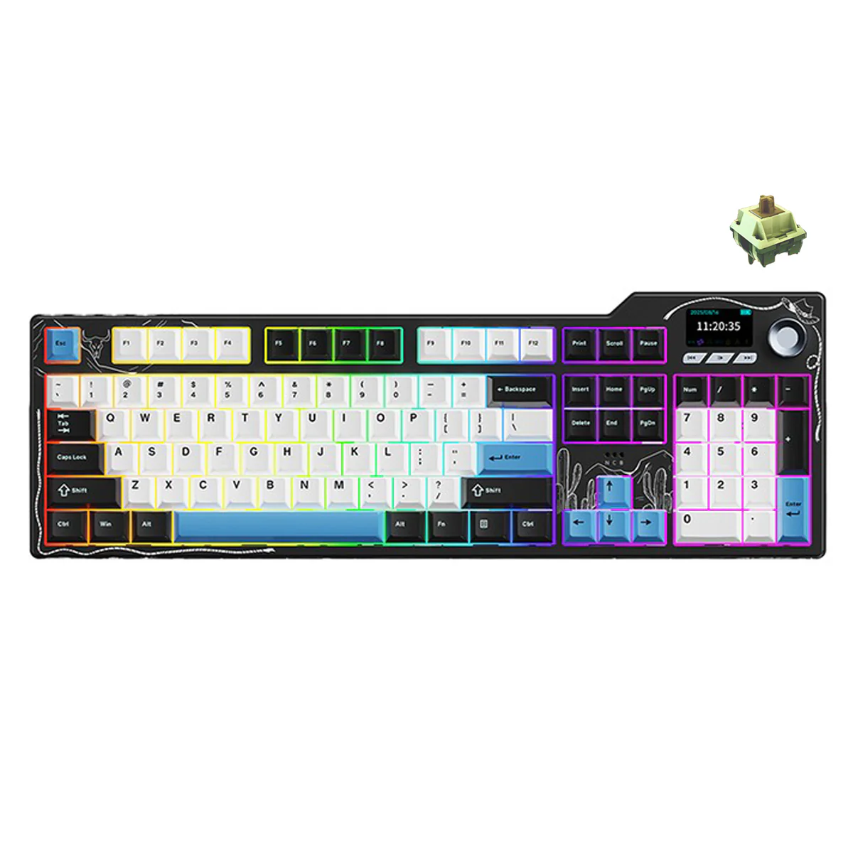 Ajazz AK35I V4 RGB Tri-Mode 100% 104-Keys Gasket-mounted Hot-Swappable Mechanical Keyboard (Black/White/Blue) (Avocado Switch - Image 10
