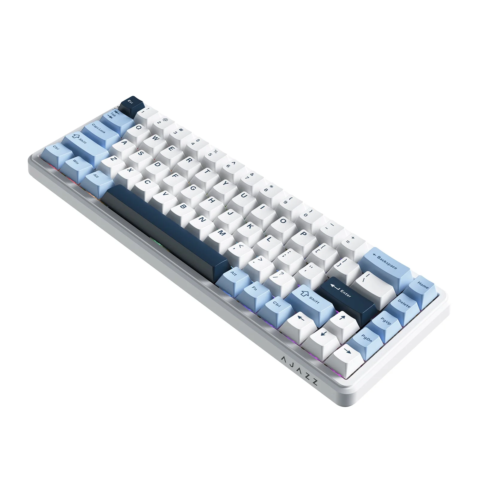 Ajazz AK680 Max RGB Tri-Mode 68-Keys Aluminum Positioning Plate Gasket-Mounted South Facing (1K Wireless + 8K Wired) Polling Rate Hot Swappable Mechanical Keyboard (Blue/White/Blue) (Magnetic Grain Switch) - Image 4