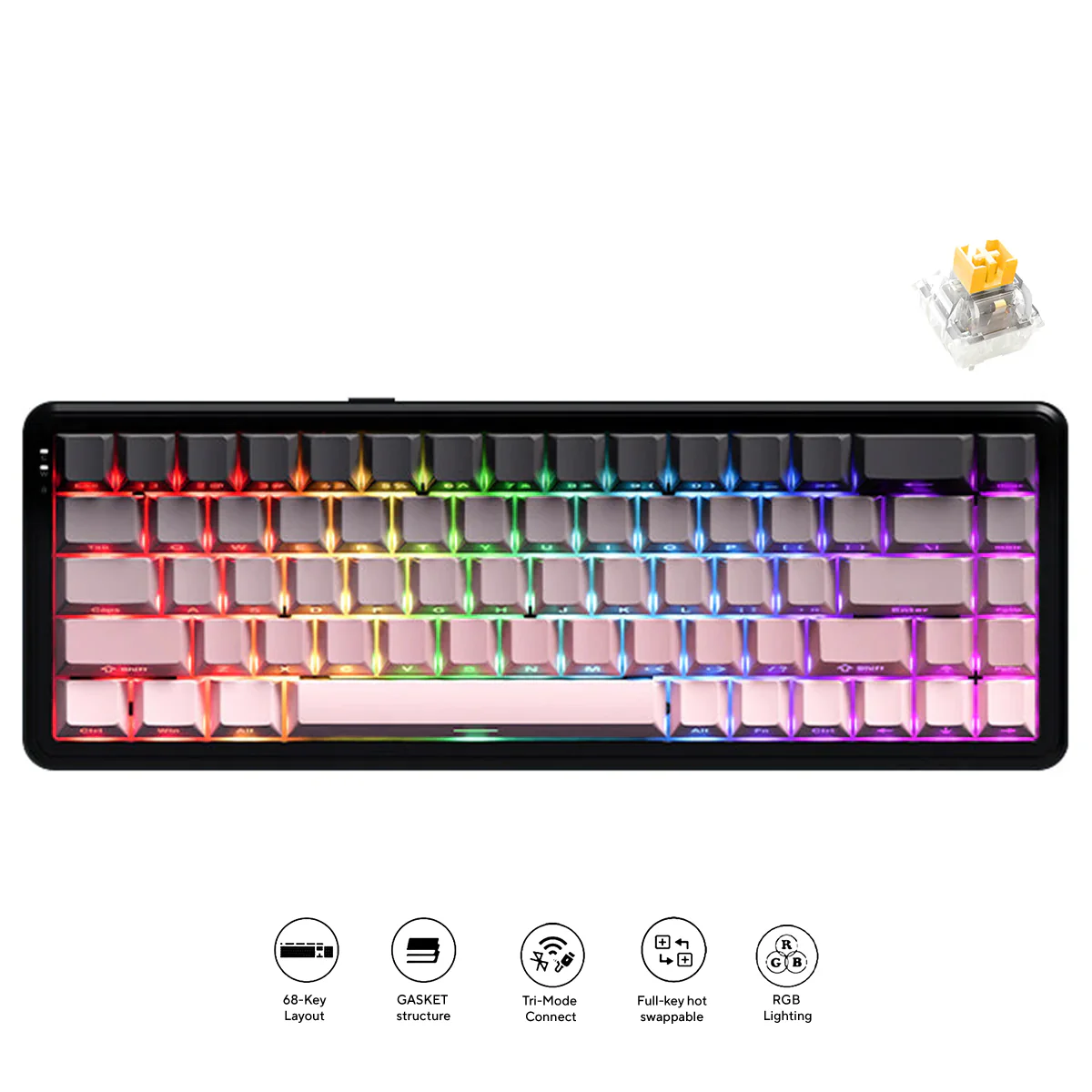 Ajazz AK680 Max RGB Tri-Mode 68-Keys Aluminum Positioning Plate Gasket-Mounted South Facing (8K Wireless + 8K Wired) Polling Rate Hot Swappable Mechanical Keyboard (Gradient Pink) (Magnetic Grain Switch)
