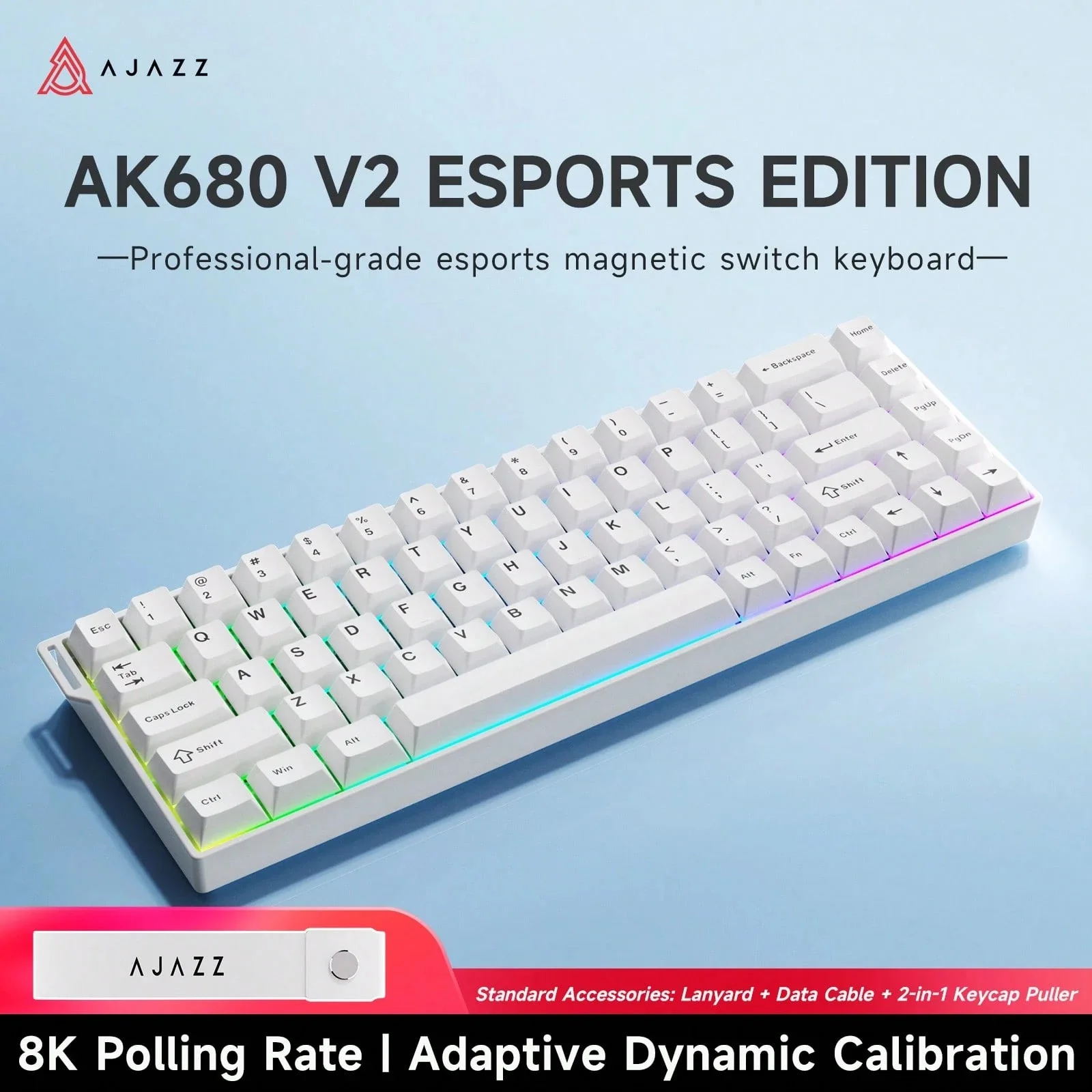 Ajazz AK680 V2 RGB Wired 68-Keys Aluminum Case Hot-Swappable Mechanical Keyboard (White) (Ice Island Switch) - Image 7