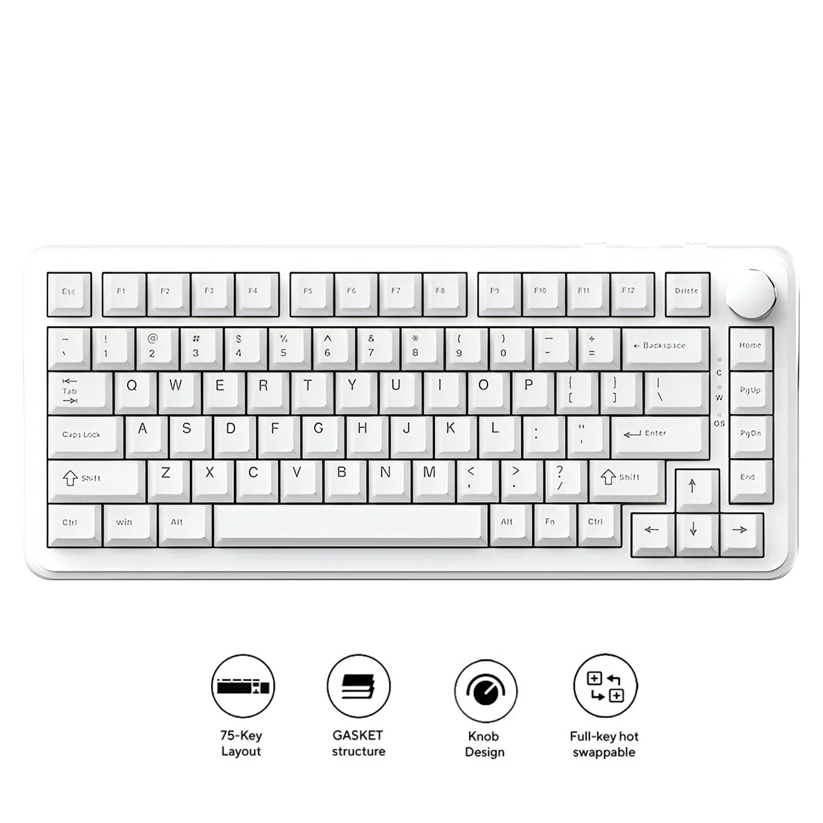 Ajazz AK820 Max No Light Wired 75% 82-Keys Gasket-Mounted South Facing Hot Swappable Mechanical Keyboard Knob (White) (Magnetic Switch)