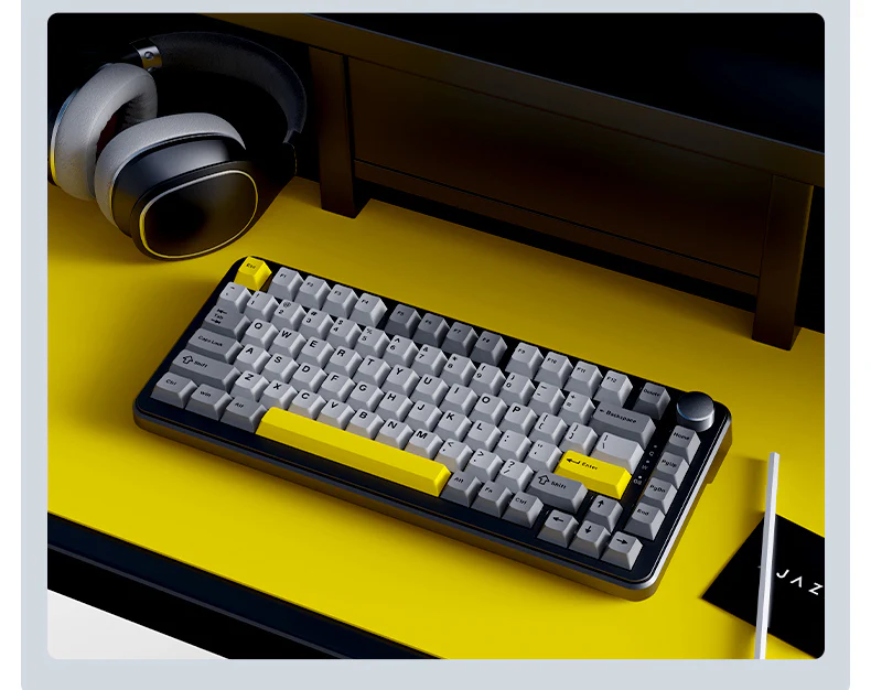 Ajazz AK820 Max RGB Tri-Mode 75% 81-Keys Gasket-mounted Hot Swappable Mechanical Keyboard with 1.14" TFT Display Screen & Knob (Black/Grey/Yellow) (Magnetic Switch) - Image 7