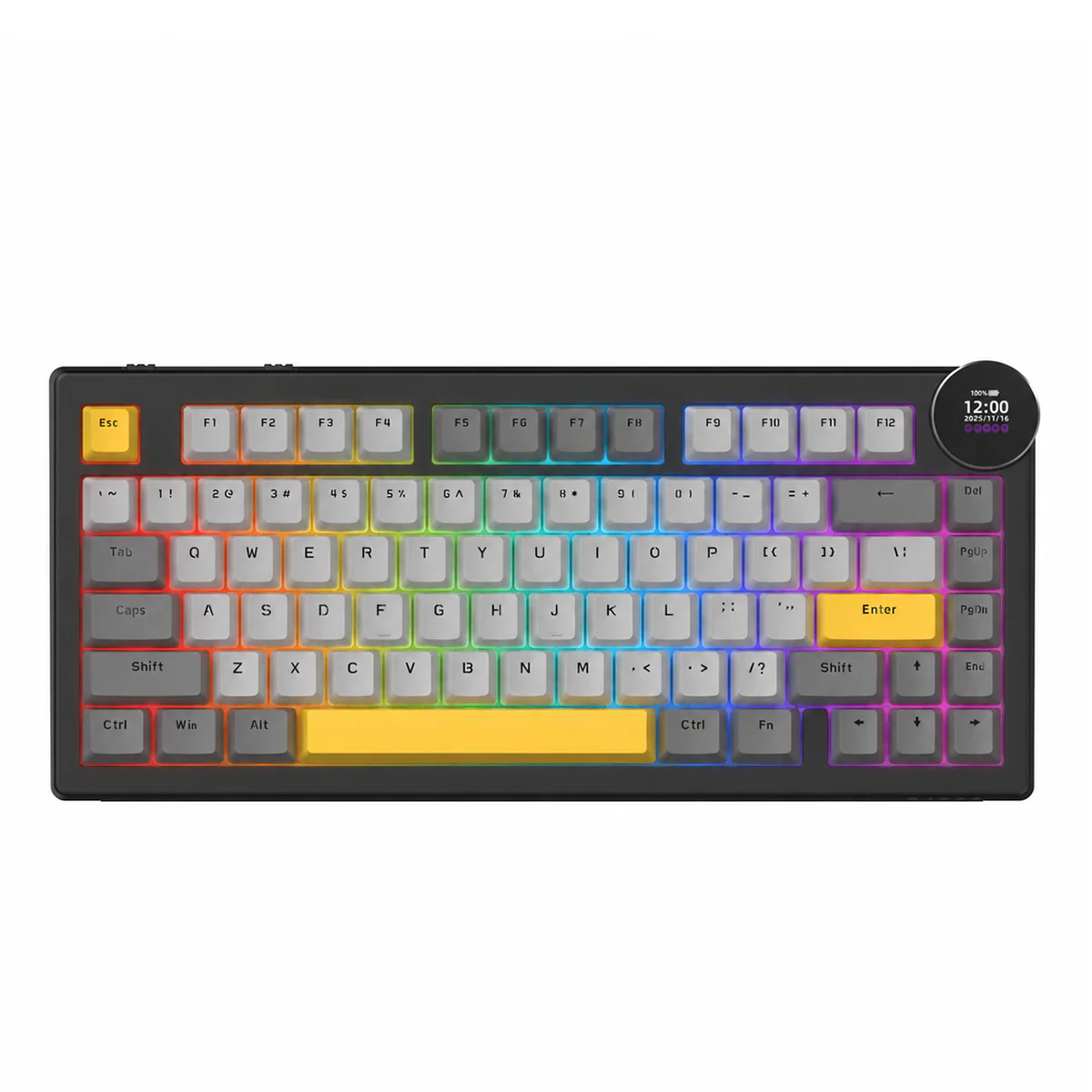 Ajazz AK820 V2 RGB Tri-Mode Mechanical Keyboard (Black/Grey/Yellow) (White Peach Switch) - Image 2