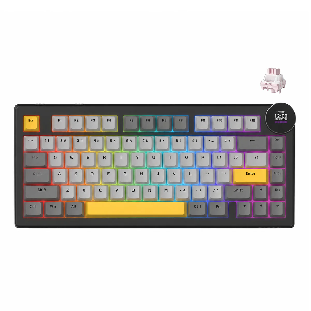 Ajazz AK820 V2 RGB Tri-Mode Mechanical Keyboard (Black/Grey/Yellow) (White Peach Switch) - Image 7