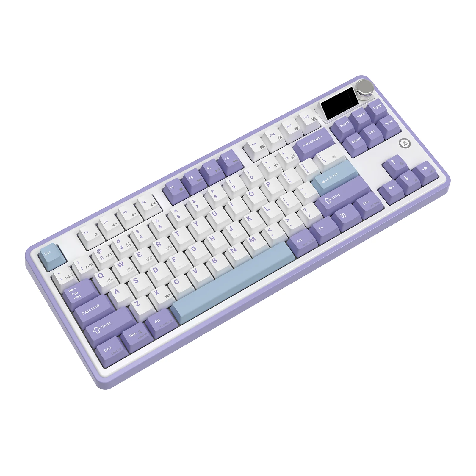 Ajazz AK870 RGB Tri-Mode 87-Keys TKL Gasket-mounted Hot Swappable Mechanical Keyboard with 1.14" TFT Display Screen & Knob (Purple/White/Blue) (Hyacinth Switch) - Image 5