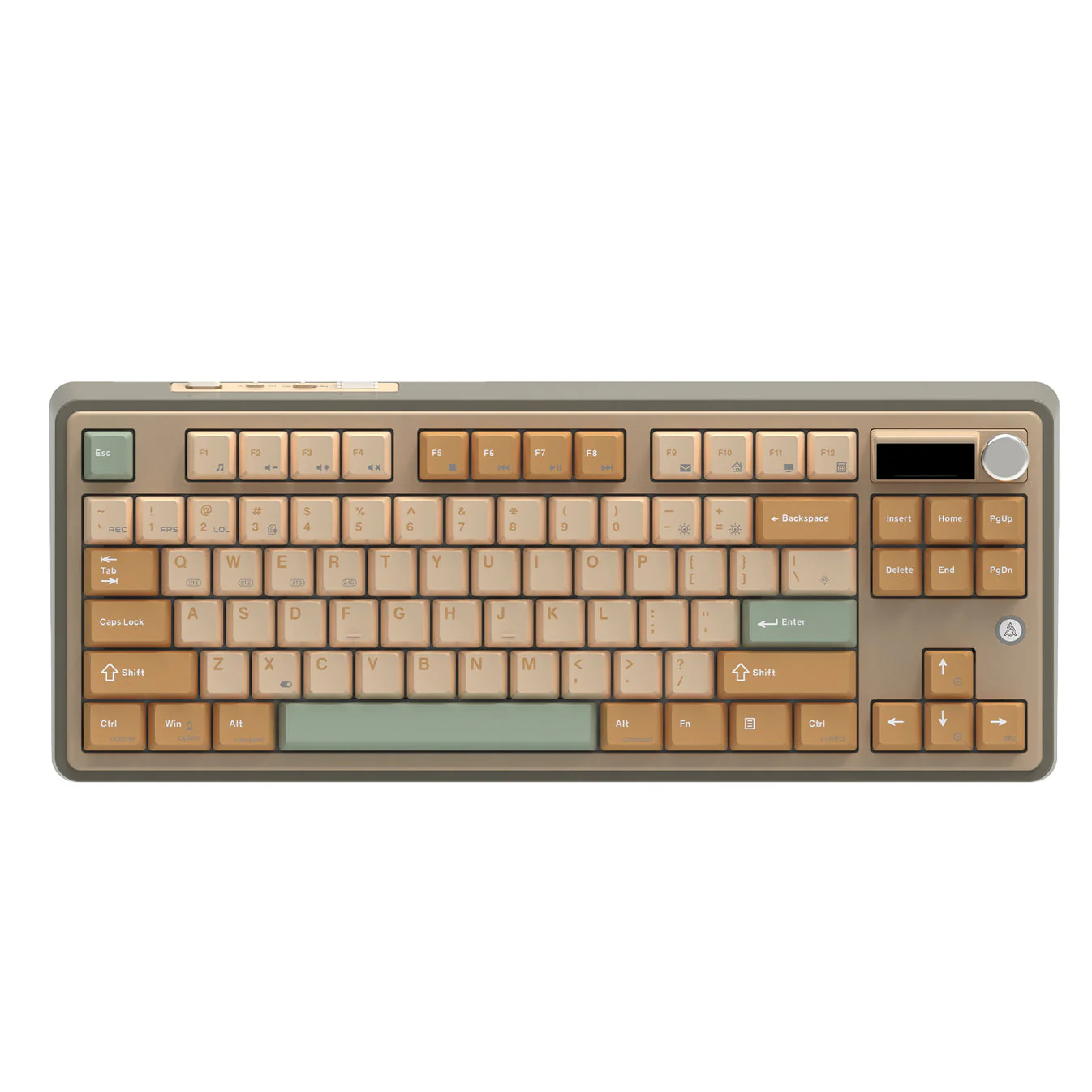 Ajazz AK870 RGB Tri-Mode 87-Keys TKL Gasket-mounted Hot Swappable Mechanical Keyboard with 1.14" TFT Display Screen & Knob (Yellow/White/Green) (Jasmine Switch) - Image 2