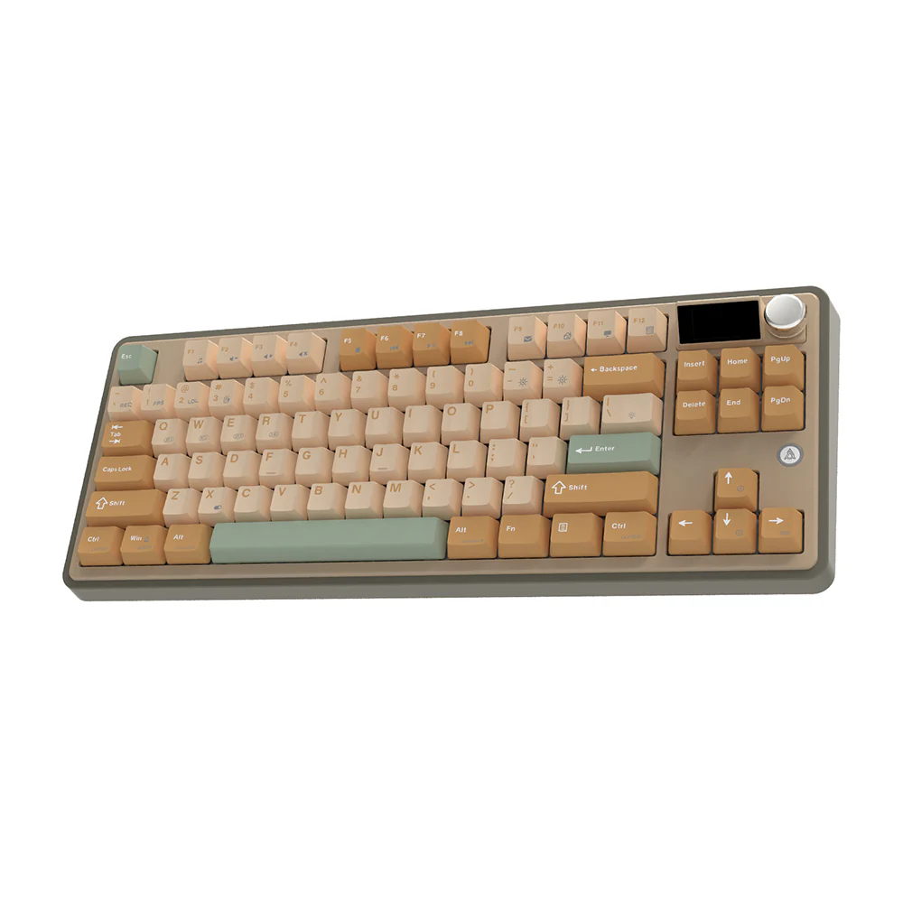 Ajazz AK870 RGB Tri-Mode 87-Keys TKL Gasket-mounted Hot Swappable Mechanical Keyboard with 1.14" TFT Display Screen & Knob (Yellow/White/Green) (Jasmine Switch) - Image 4