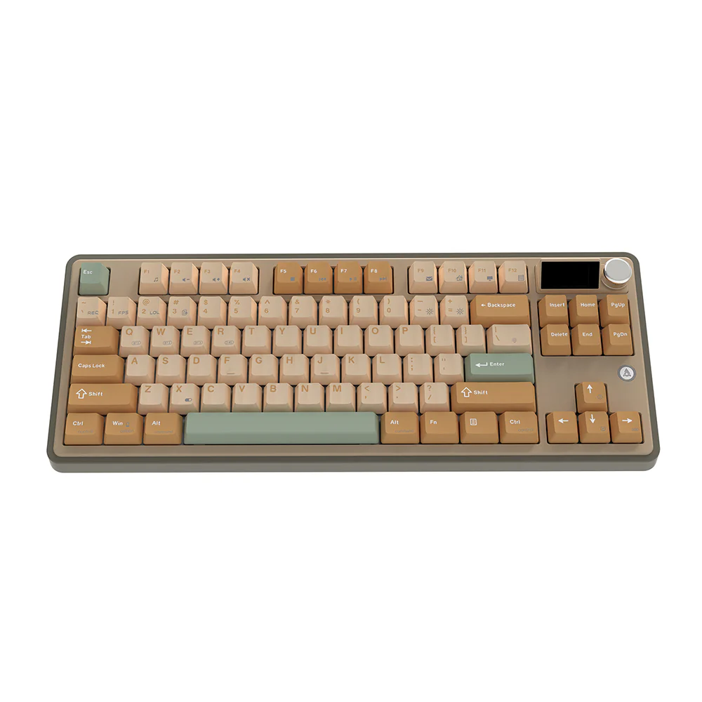 Ajazz AK870 RGB Tri-Mode 87-Keys TKL Gasket-mounted Hot Swappable Mechanical Keyboard with 1.14" TFT Display Screen & Knob (Yellow/White/Green) (Jasmine Switch) - Image 5