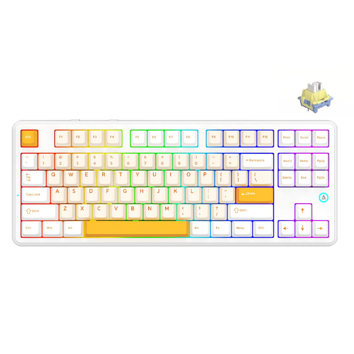 Ajazz AK870 V2 RGB Tri-Mode 87-Keys TKL Gasket-mounted Hot Swappable Mechanical Keyboard (Yellow/White/Dark Yellow) (Day Dream Switch) - Image 7