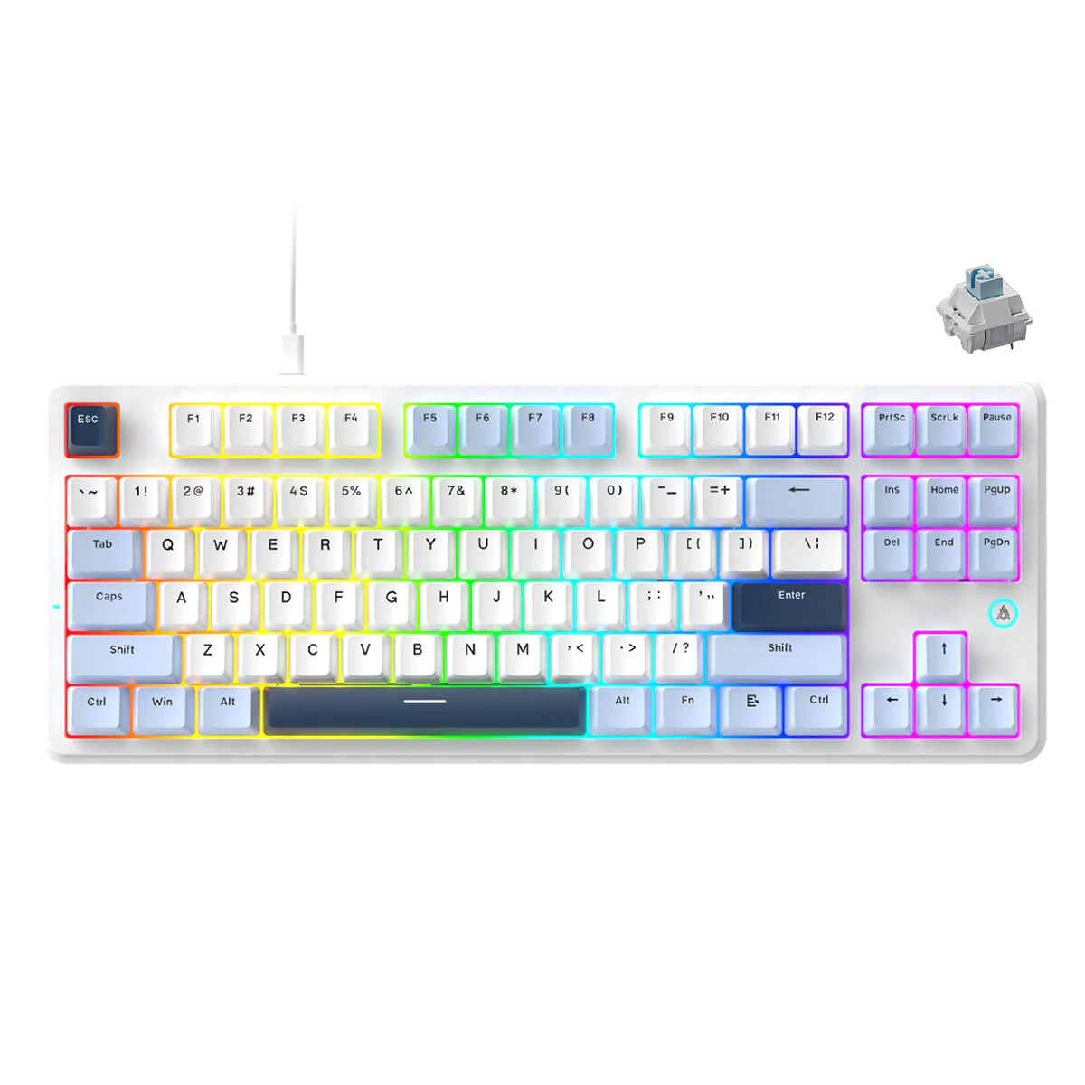 Ajazz AK870 V2 RGB Wired 87-Keys TKL Gasket-mounted Hot Swappable Mechanical Keyboard (Blue/White/Blue) (Flying Fish Switch) - Image 7