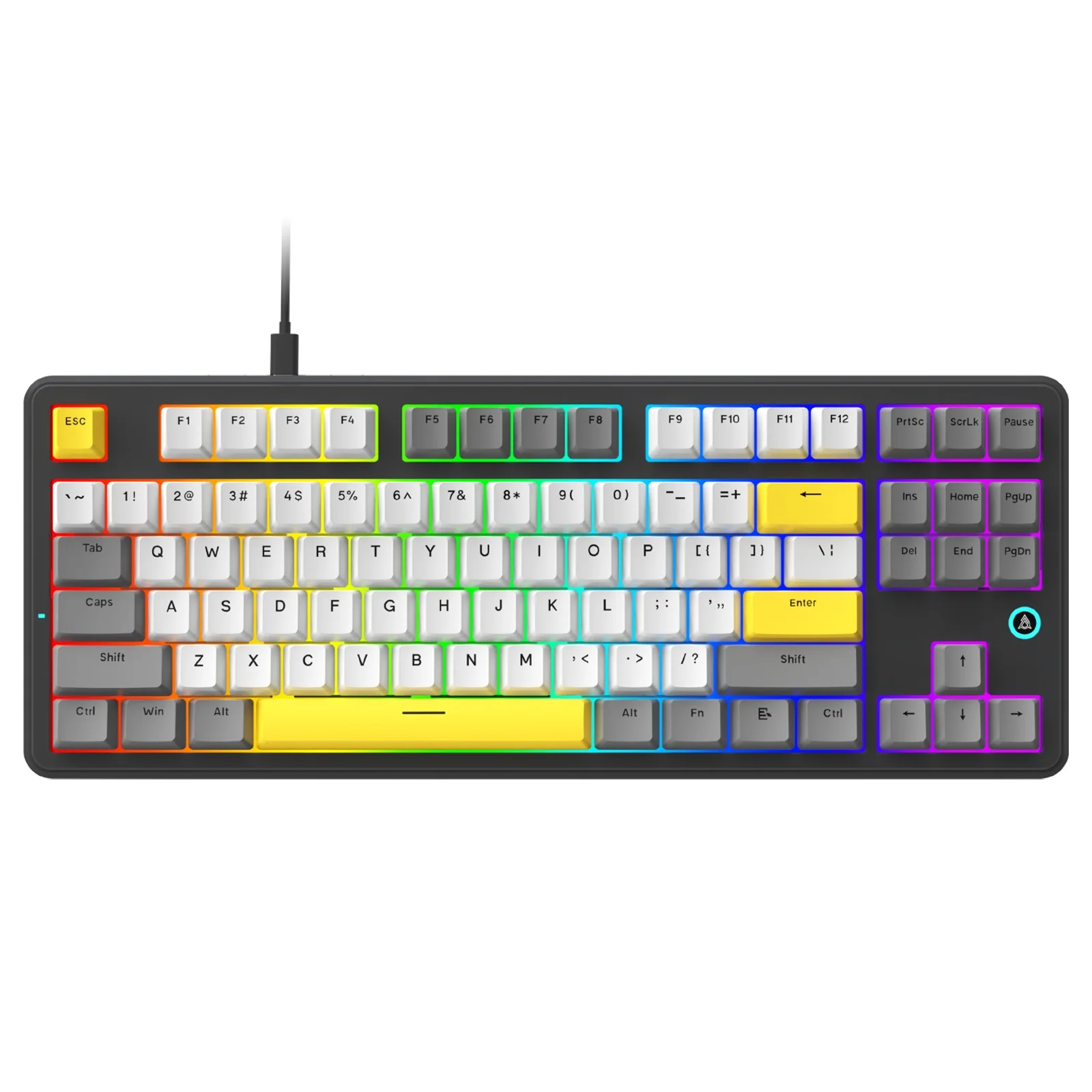 Ajazz AK870 V2 RGB Wired 87-Keys TKL Gasket-mounted Hot Swappable Mechanical Keyboard (Grey/White/Yellow) (Flying Fish Switch) - Image 2