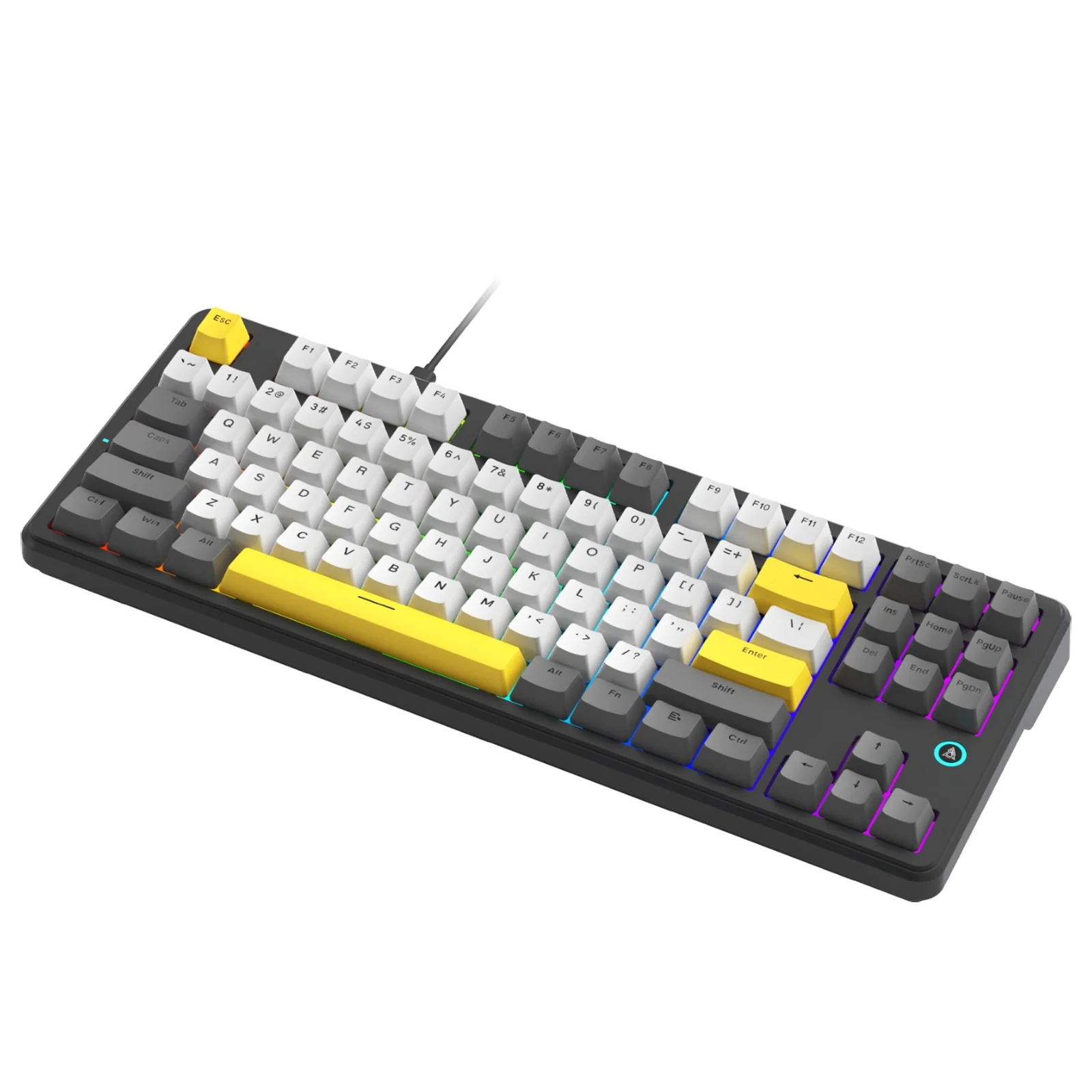 Ajazz AK870 V2 RGB Wired 87-Keys TKL Gasket-mounted Hot Swappable Mechanical Keyboard (Grey/White/Yellow) (Flying Fish Switch) - Image 3