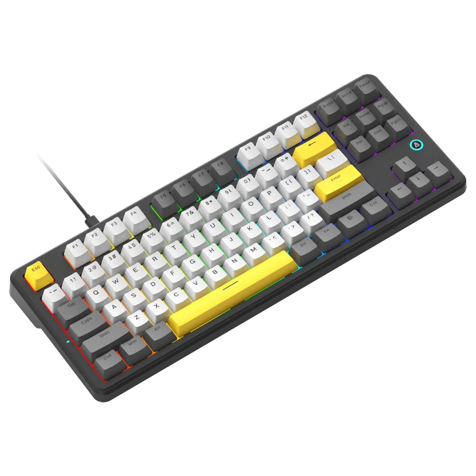 Ajazz AK870 V2 RGB Wired 87-Keys TKL Gasket-mounted Hot Swappable Mechanical Keyboard (Grey/White/Yellow) (Flying Fish Switch) - Image 4