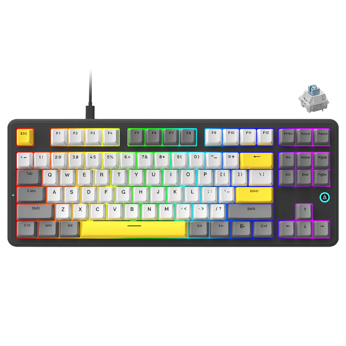 Ajazz AK870 V2 RGB Wired 87-Keys TKL Gasket-mounted Hot Swappable Mechanical Keyboard (Grey/White/Yellow) (Flying Fish Switch) - Image 7