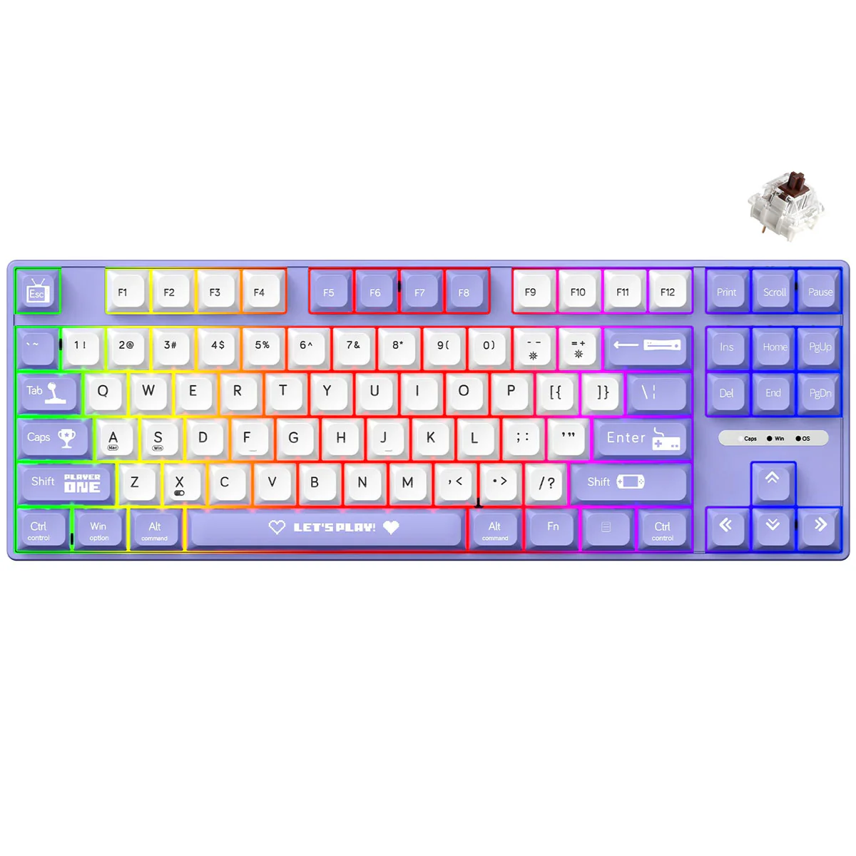 Ajazz AK870MC RGB Wired 87-Keys TKL Gasket-mounted Hot Swappable Mechanical Keyboard (Purple/White) (Brown Switch, Red Switch) - Image 3