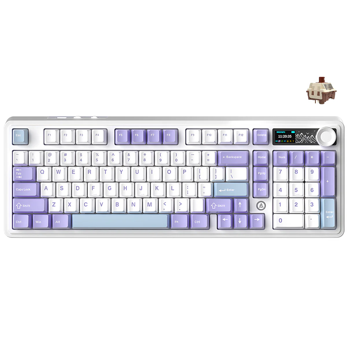 Ajazz AK980 RGB Tri-Mode 98% 97-Keys Gasket-Mounted Hot-Swappable Mechanical Keyboard with 1.14" TFT Display Screen & Knob (Purple/White/Blue) (Maillard Switch, Gift Switch V2) - Image 3