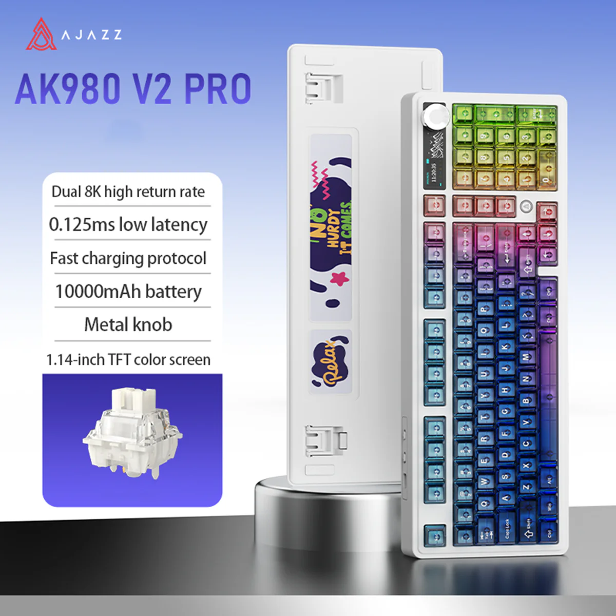 Ajazz AK980 V2 Pro RGB Tri-Mode Mechanical Keyboard (Transparent Blue Purple Pink Orange) (Lichee Switch) - Image 2