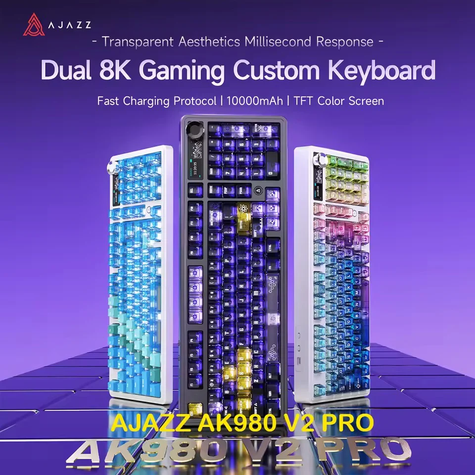 Ajazz AK980 V2 Pro RGB Tri-Mode Mechanical Keyboard (Transparent Blue Purple Pink Orange) (Lichee Switch) - Image 4
