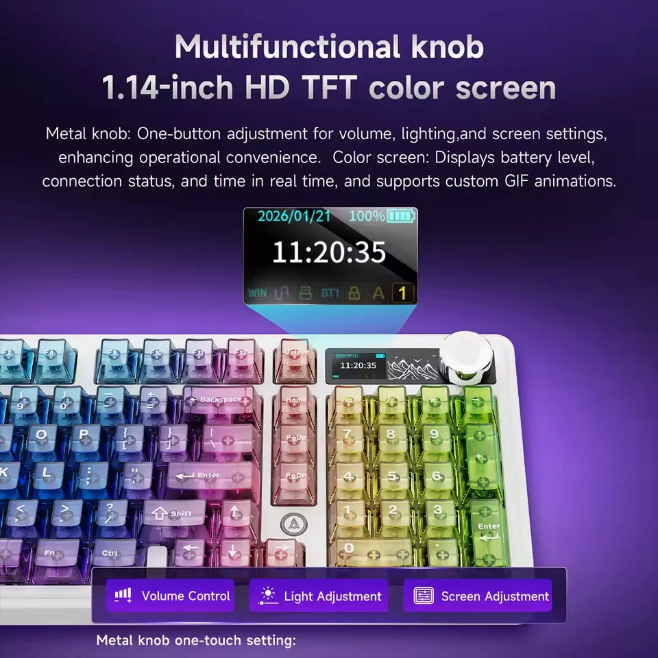 Ajazz AK980 V2 Pro RGB Tri-Mode Mechanical Keyboard (Transparent Blue Purple Pink Orange) (Lichee Switch) - Image 5