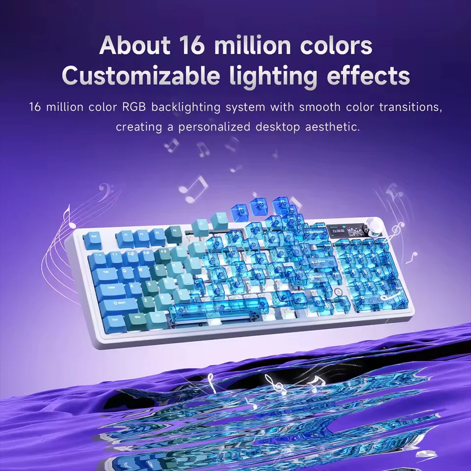 Ajazz AK980 V2 Pro RGB Tri-Mode Mechanical Keyboard (Transparent Blue Purple Pink Orange) (Lichee Switch) - Image 7