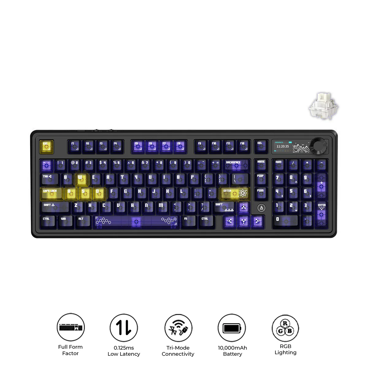 Ajazz AK980 V2 Pro RGB Tri-Mode Mechanical Keyboard (Transparent Yellow Purple Deep Purple) (Lichee Switch)