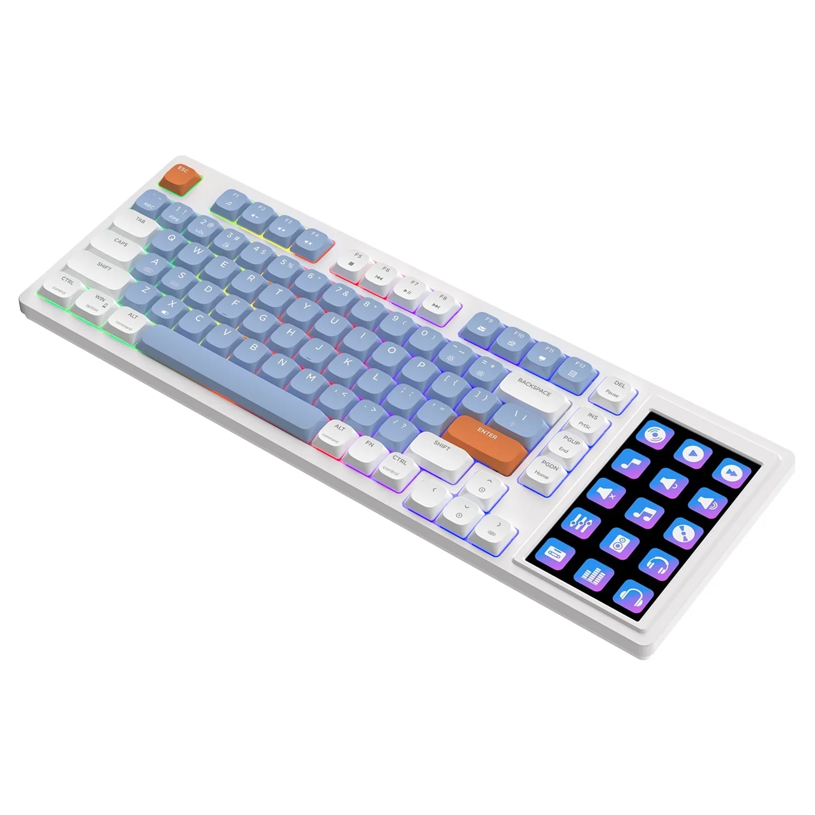 Ajazz AKP815 RGB Wired 81-Keys Hot-Swappable Mechanical Keyboard with 4.33" LCD Touch-control Color Screen (Blue/White/Orange) (Brown Switch) - Image 3