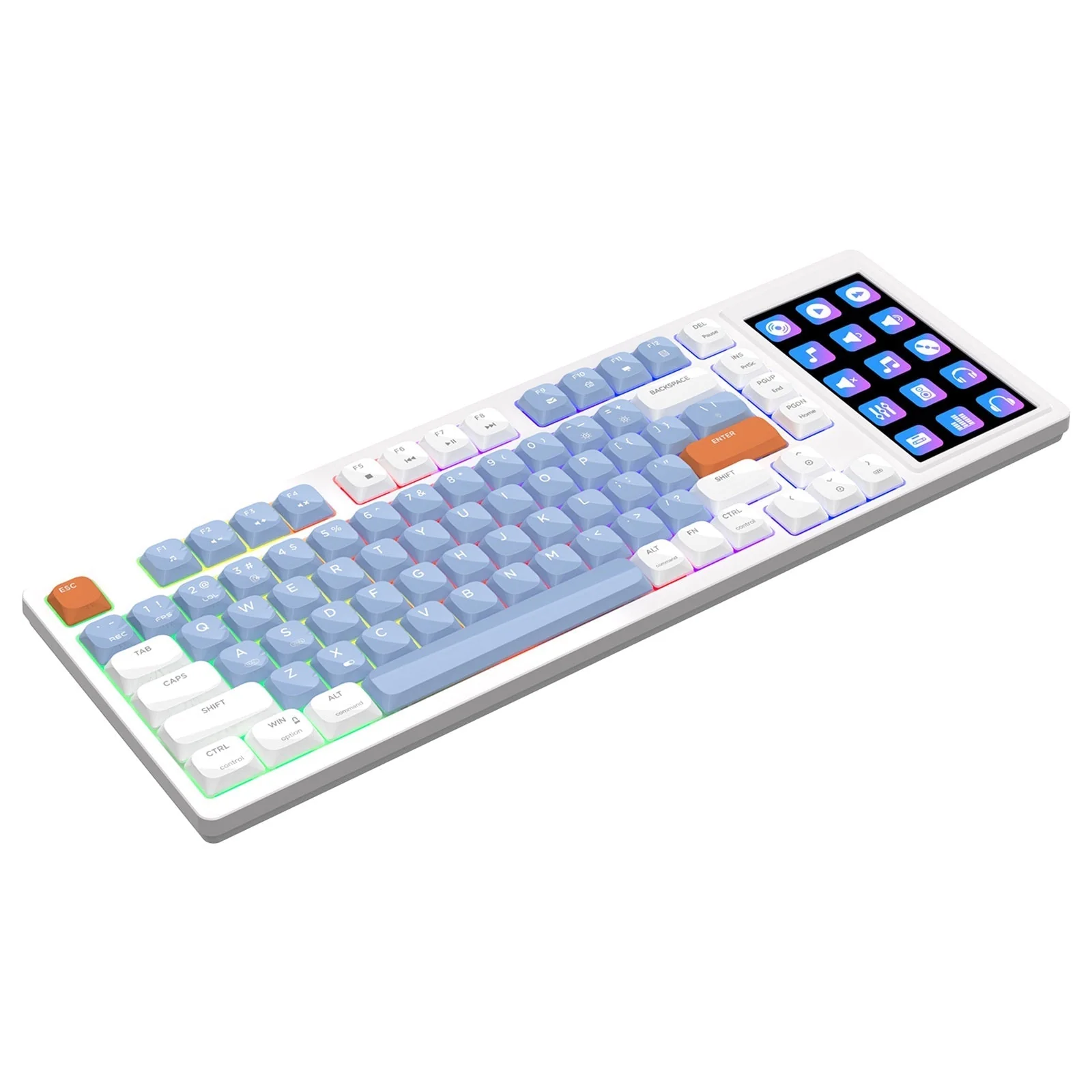 Ajazz AKP815 RGB Wired 81-Keys Hot-Swappable Mechanical Keyboard with 4.33" LCD Touch-control Color Screen (Blue/White/Orange) (Brown Switch) - Image 4