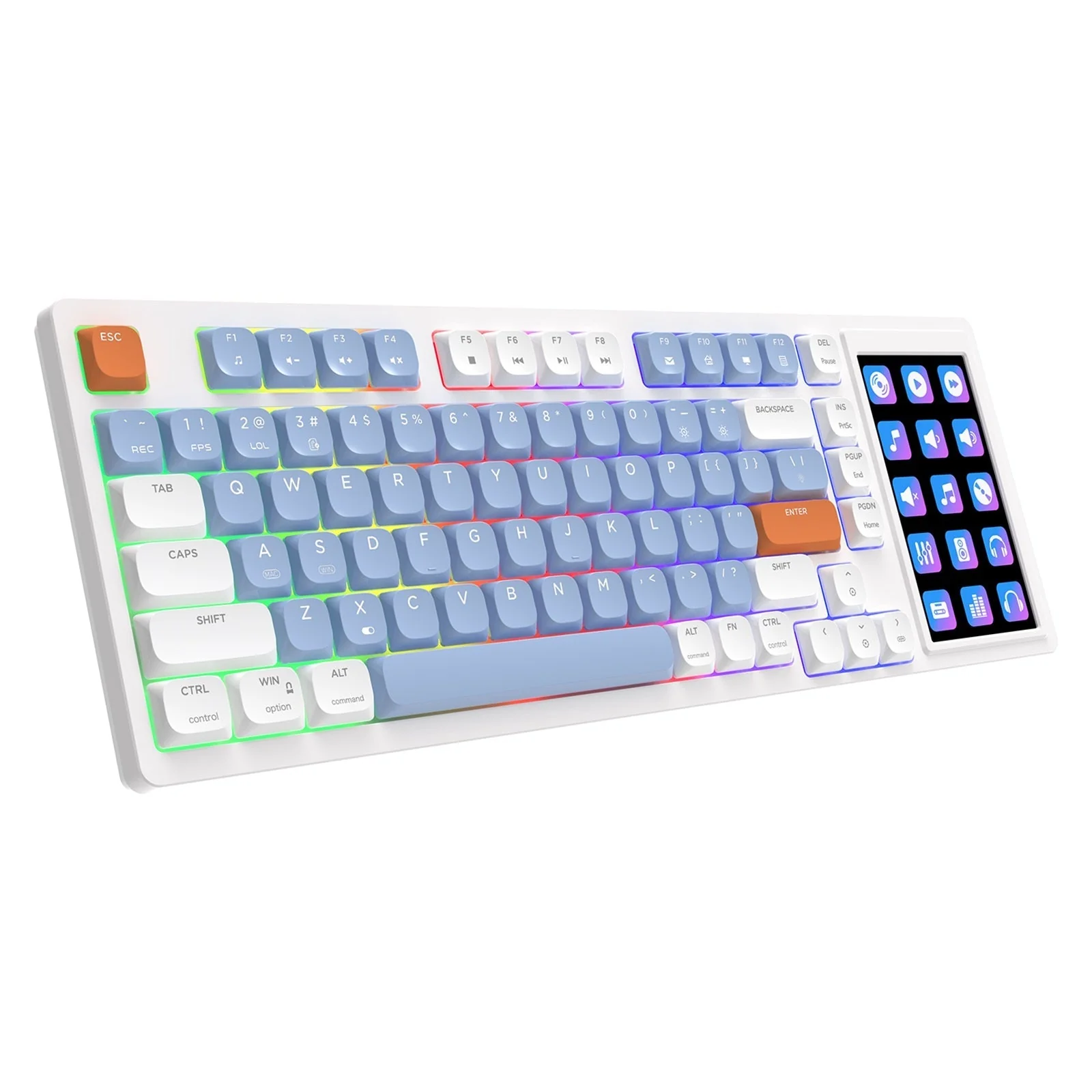 Ajazz AKP815 RGB Wired 81-Keys Hot-Swappable Mechanical Keyboard with 4.33" LCD Touch-control Color Screen (Blue/White/Orange) (Brown Switch) - Image 5