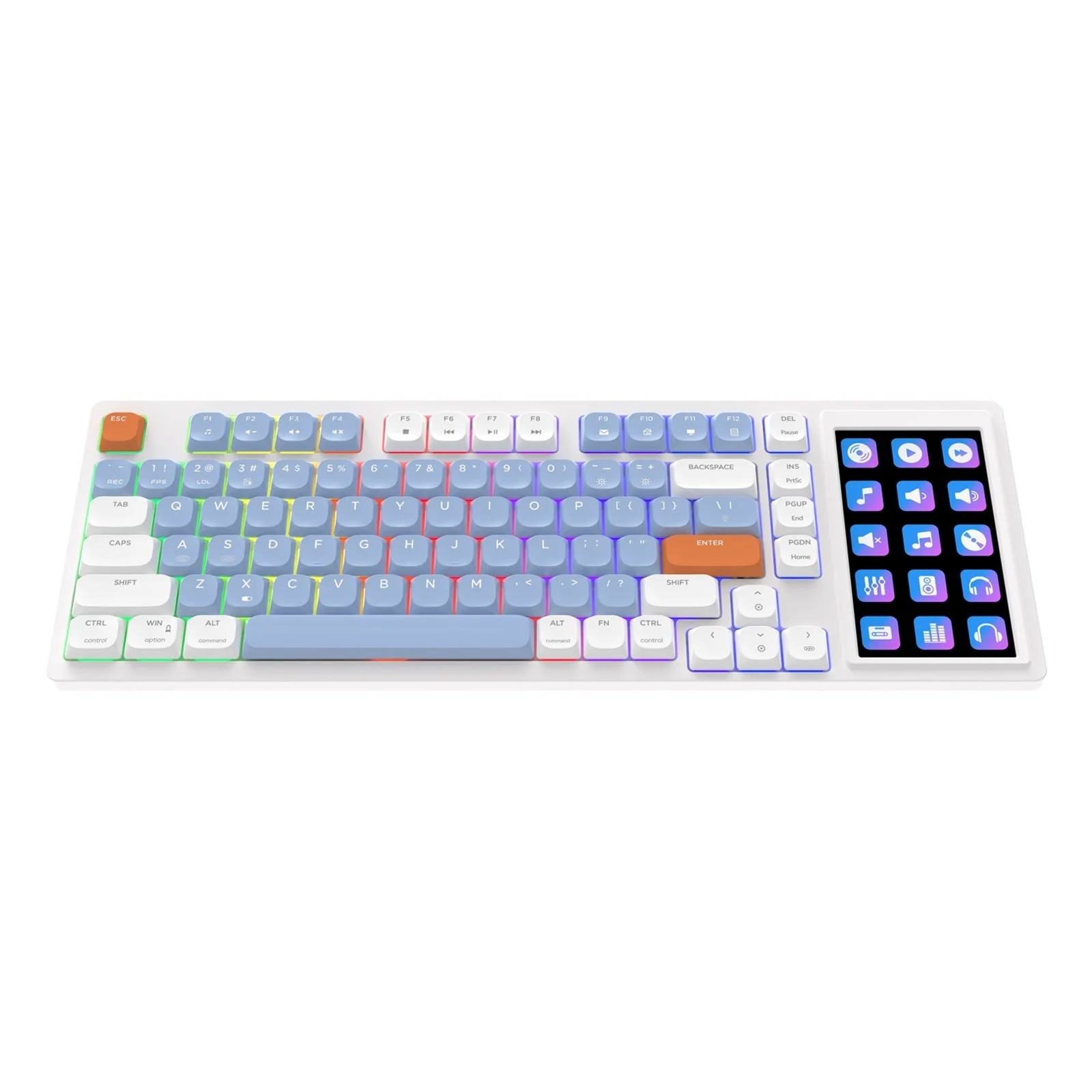 Ajazz AKP815 RGB Wired 81-Keys Hot-Swappable Mechanical Keyboard with 4.33" LCD Touch-control Color Screen (Blue/White/Orange) (Brown Switch) - Image 6