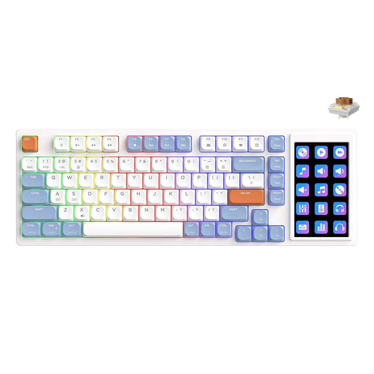 Ajazz AKP815 RGB Wired 81-Keys Hot-Swappable Mechanical Keyboard with 4.33" LCD Touch-control Color Screen (Blue/White/Orange) (Brown Switch) - Image 7