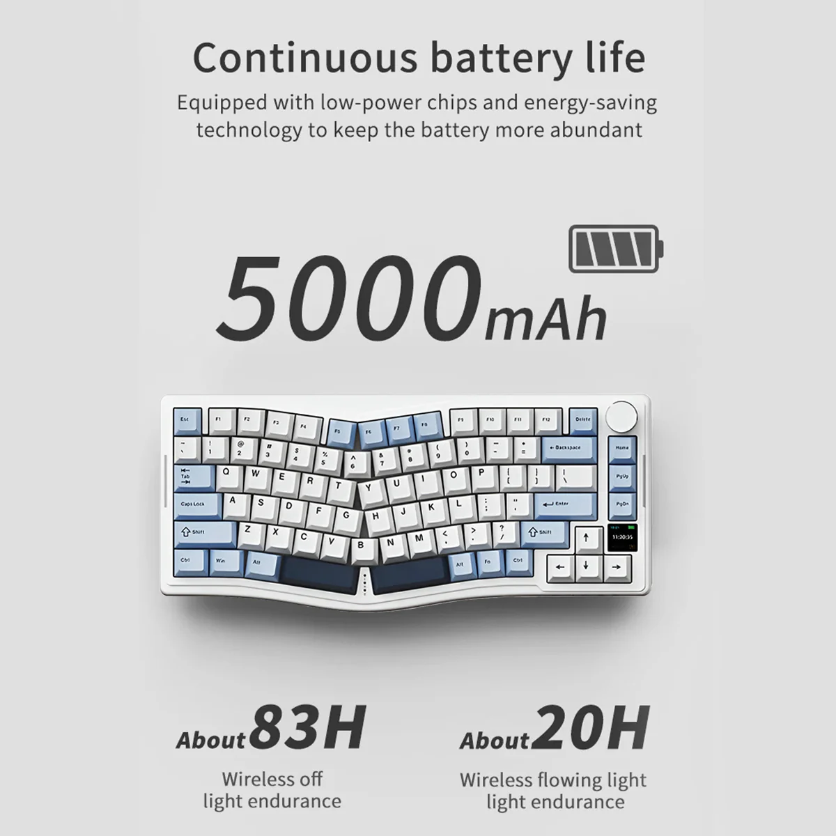 Ajazz AKS075 RGB Tri-Mode 75% Keys Hot Swappable Mechanical Keyboard with Screen (Blue/White/Blue) (Day Dream Switch) - Image 5