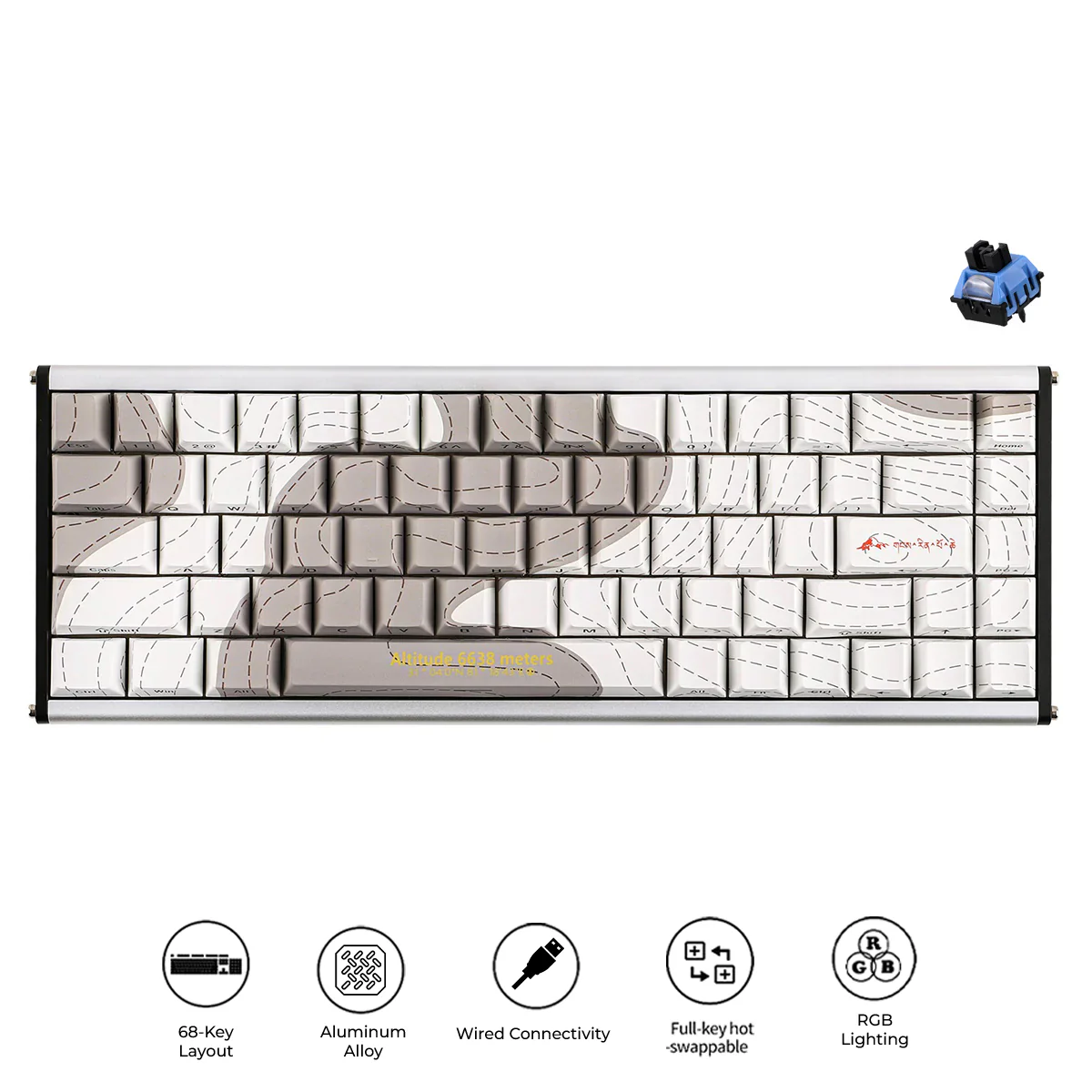 Ajazz ALUX68 Max RGB Wired 68-Keys Aluminum CNC Case Hot-Swappable Mechanical Keyboard (Mount Kailash: The Rhythm of Snow and Rock) (Aquarius Magnetic Switch)