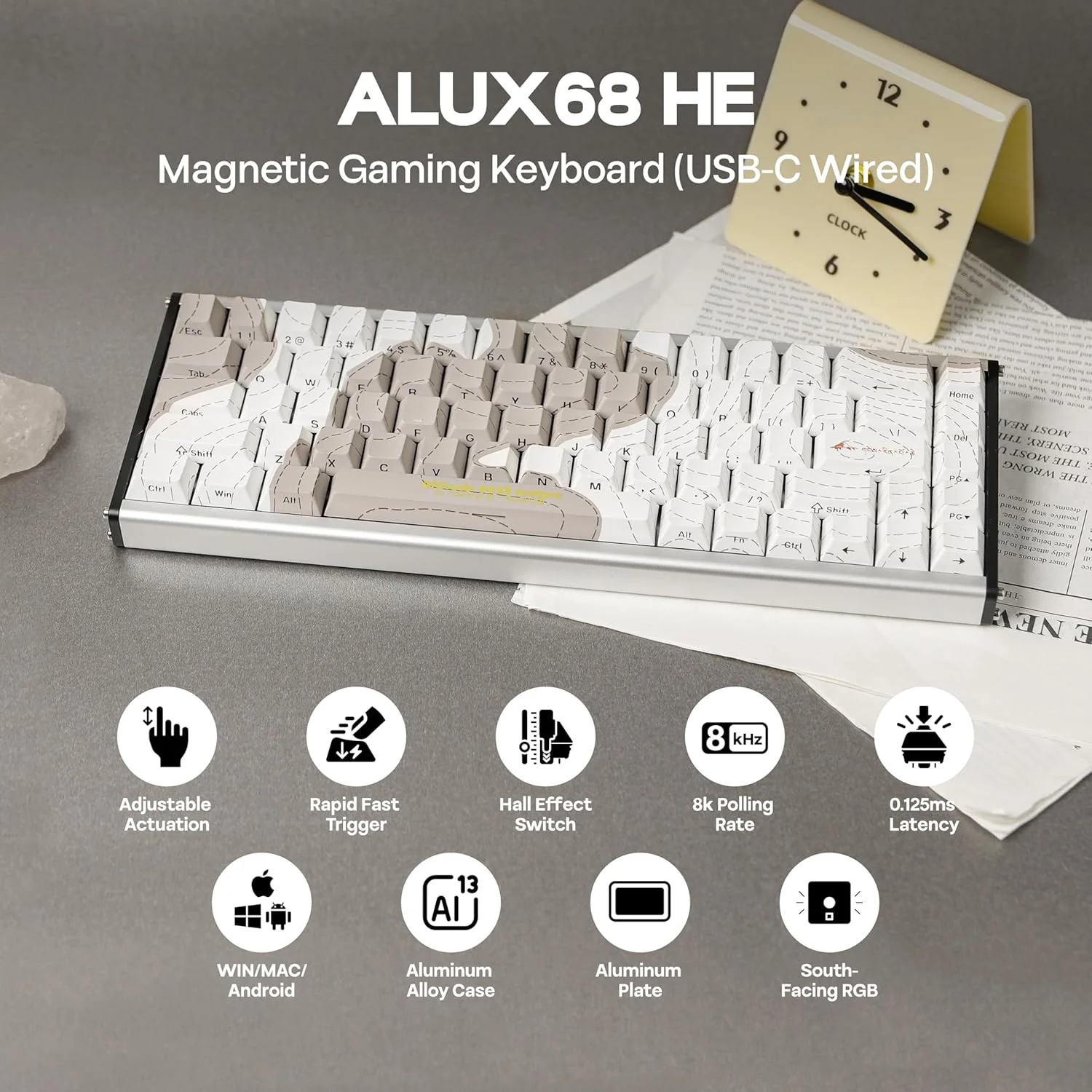 Ajazz ALUX68 Max RGB Wired 68-Keys Aluminum CNC Case Hot-Swappable Mechanical Keyboard (Mount Kailash: The Rhythm of Snow and Rock) (Aquarius Magnetic Switch) - Image 2
