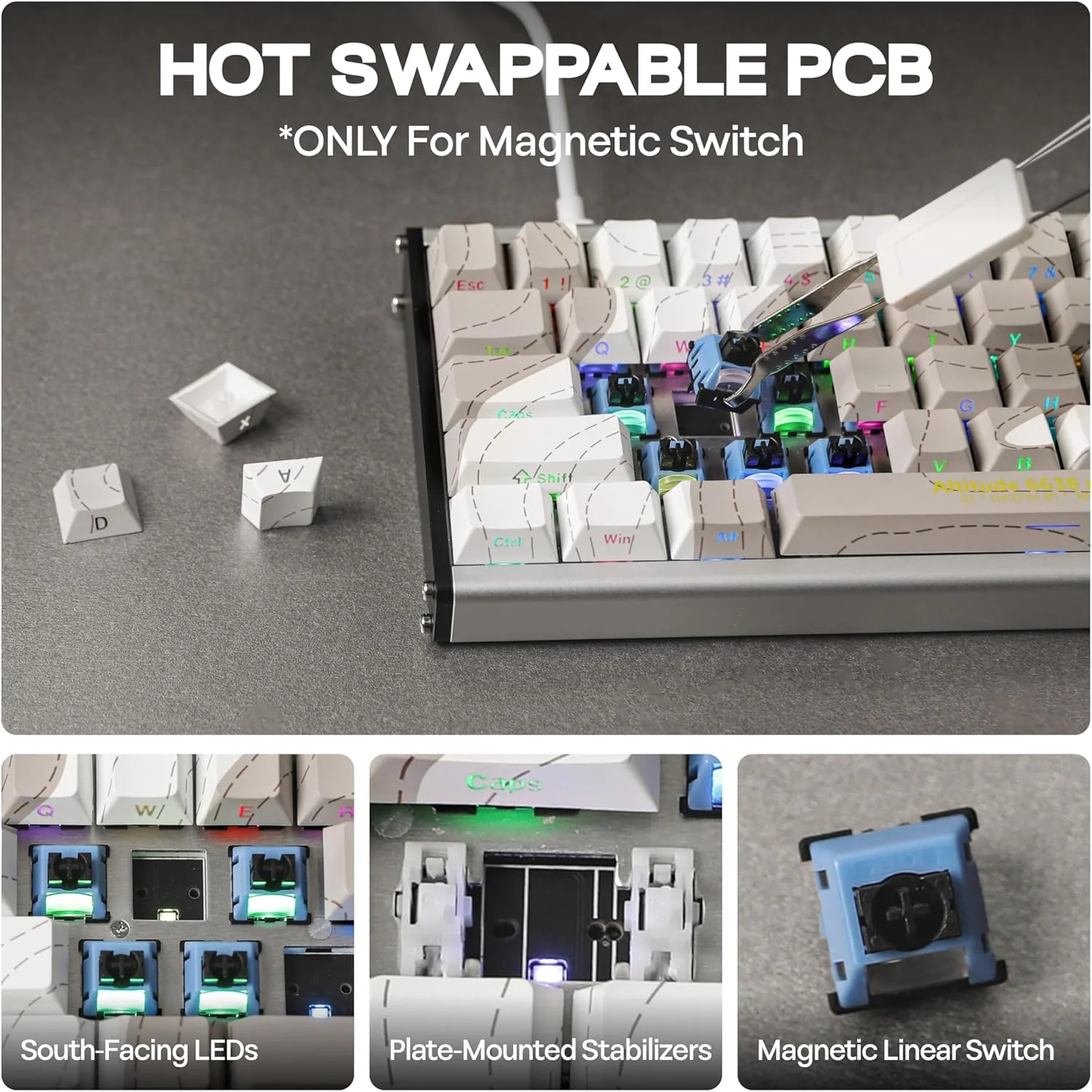 Ajazz ALUX68 Max RGB Wired 68-Keys Aluminum CNC Case Hot-Swappable Mechanical Keyboard (Mount Kailash: The Rhythm of Snow and Rock) (Aquarius Magnetic Switch) - Image 5