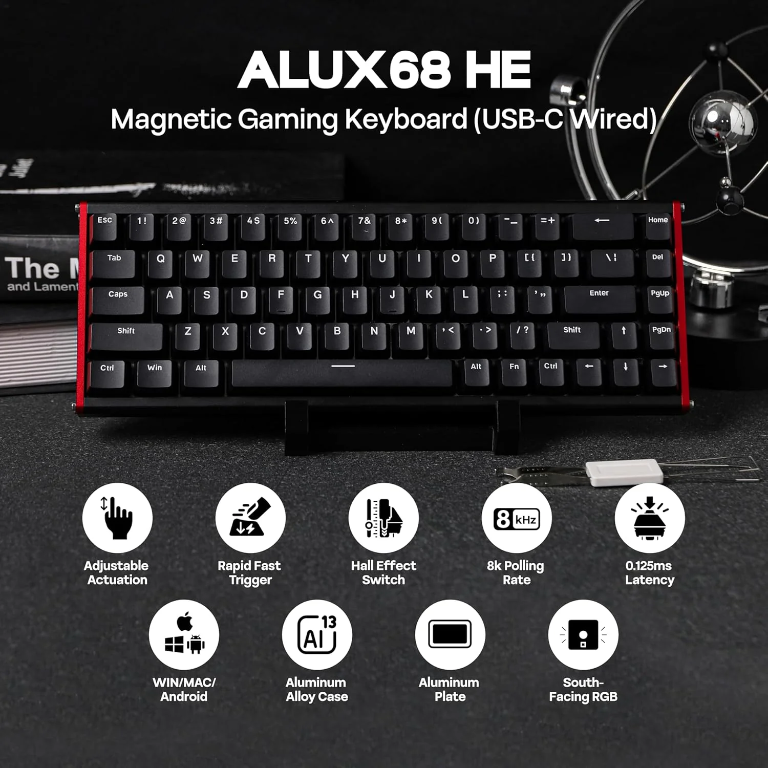 Ajazz ALUX68 Plus RGB Wired 68-Keys Aluminum CNC Case Hot-Swappable Mechanical Keyboard (Black) (Magnetic Grain Switch) - Image 2