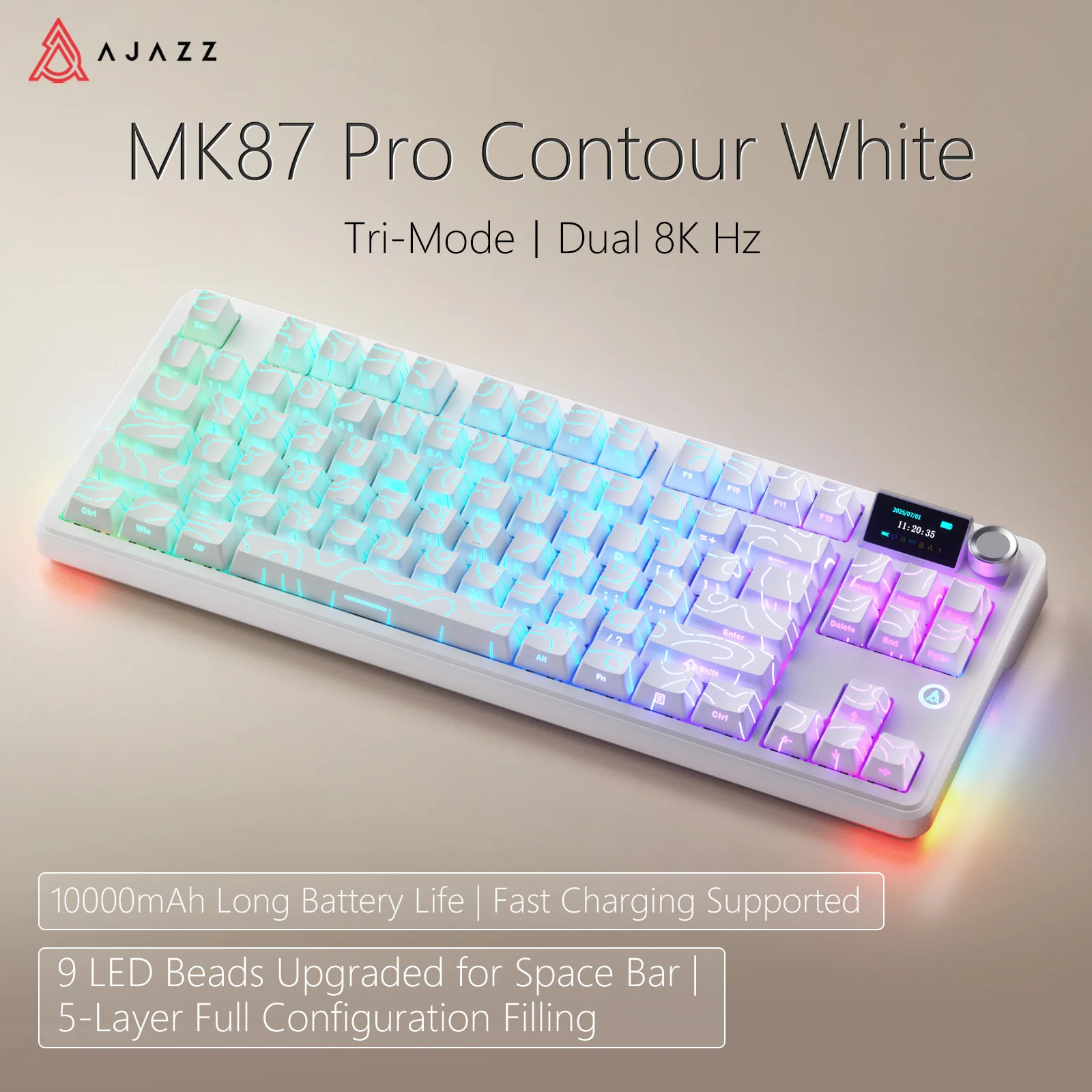 Ajazz MK87 Pro RGB Tri-Mode Mechanical Keyboard (Original Contour White) (White Peach Switch) - Image 3