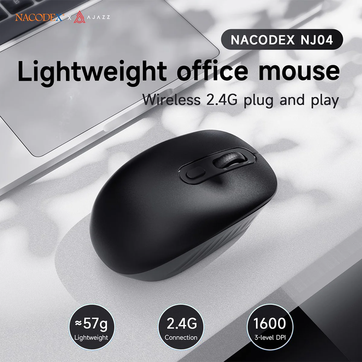 Nacodex x Ajazz NJ04 Wireless 2.4G Single-mode Lightweight Mouse (Black) - Image 3