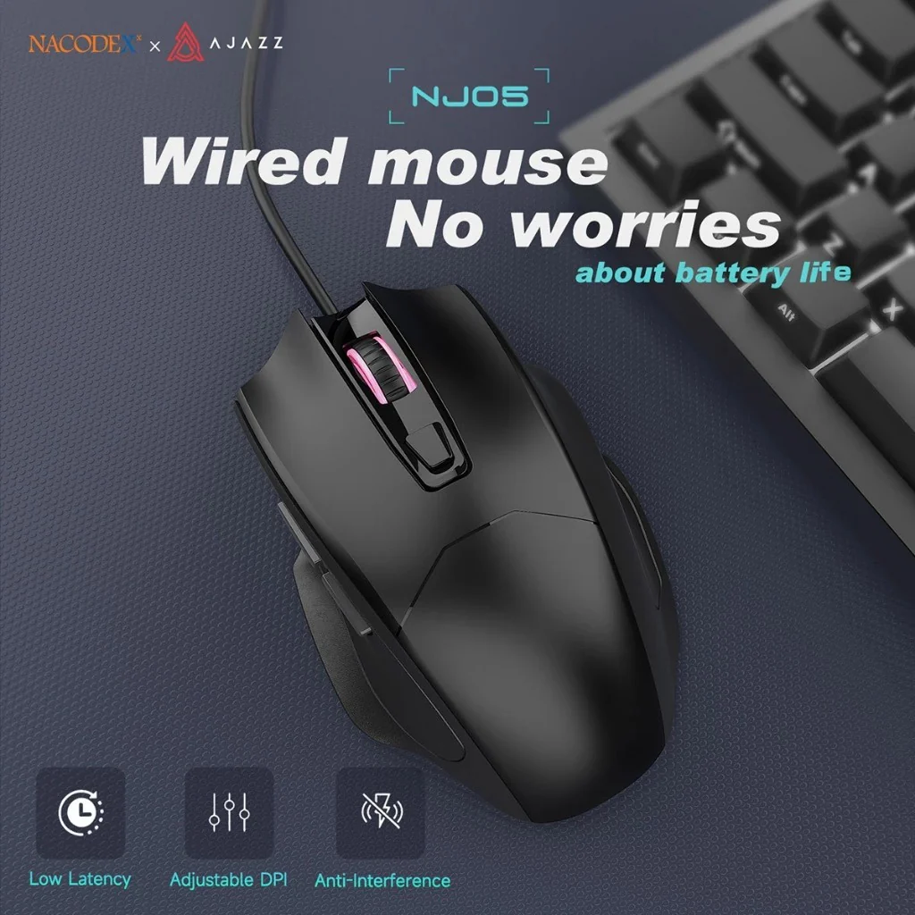 Nacodex x Ajazz NJ05 Wired Connection Low-Latency Mouse (Black) - Image 2