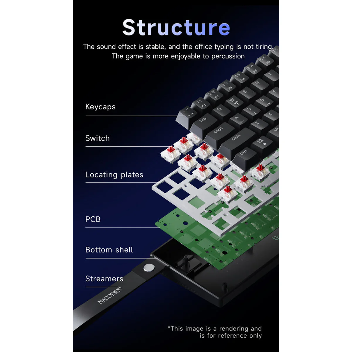 Nacodex x Ajazz NK61 Mixed Light 61 Keys Wired Hot-Swappable Mechanical Keyboard (Obsidian Black) (Red Switch) - Image 10